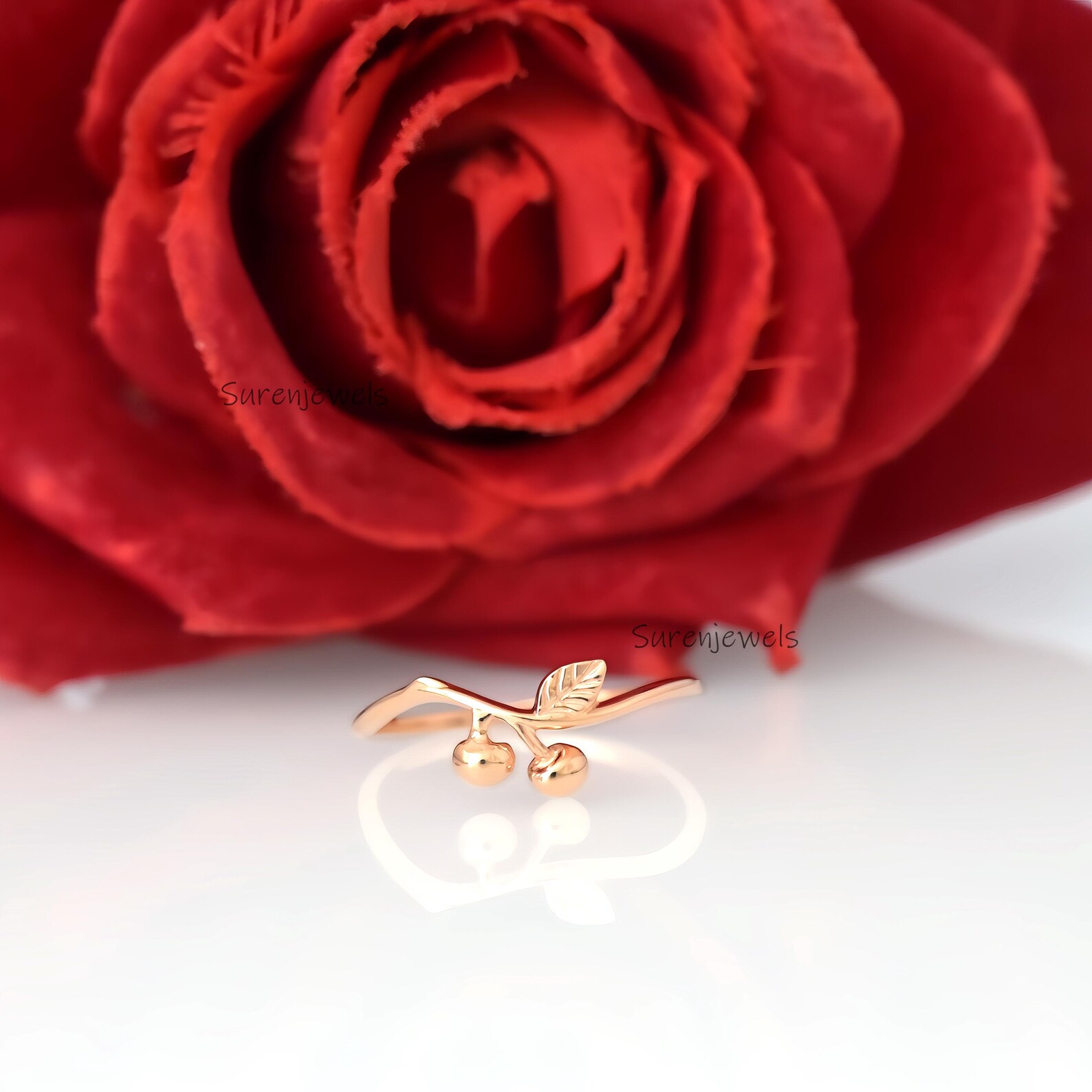 Cherry Rings Dainty 14k Gold Cherry Ring: Handmade Fruit Jewelry - Etsy