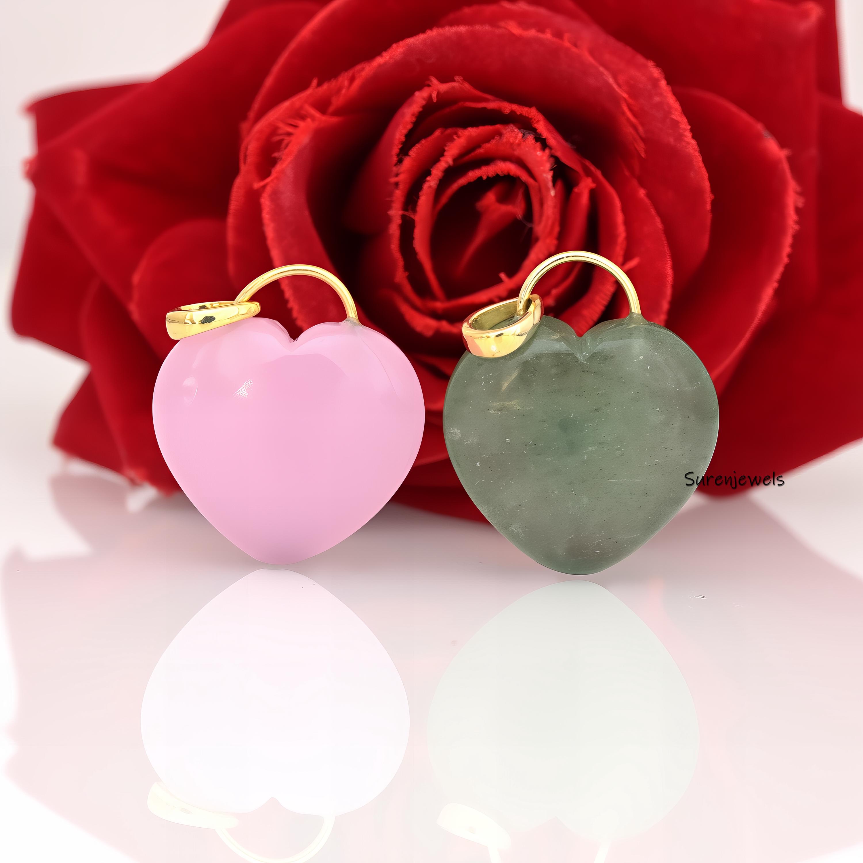 14K Gold Gemstone Heart Pendant padlock: Silver Designer Heart (35 MM) - View 6 - Suren Jewels | SKU: SJP4163-SLYGWAPCZ-35M