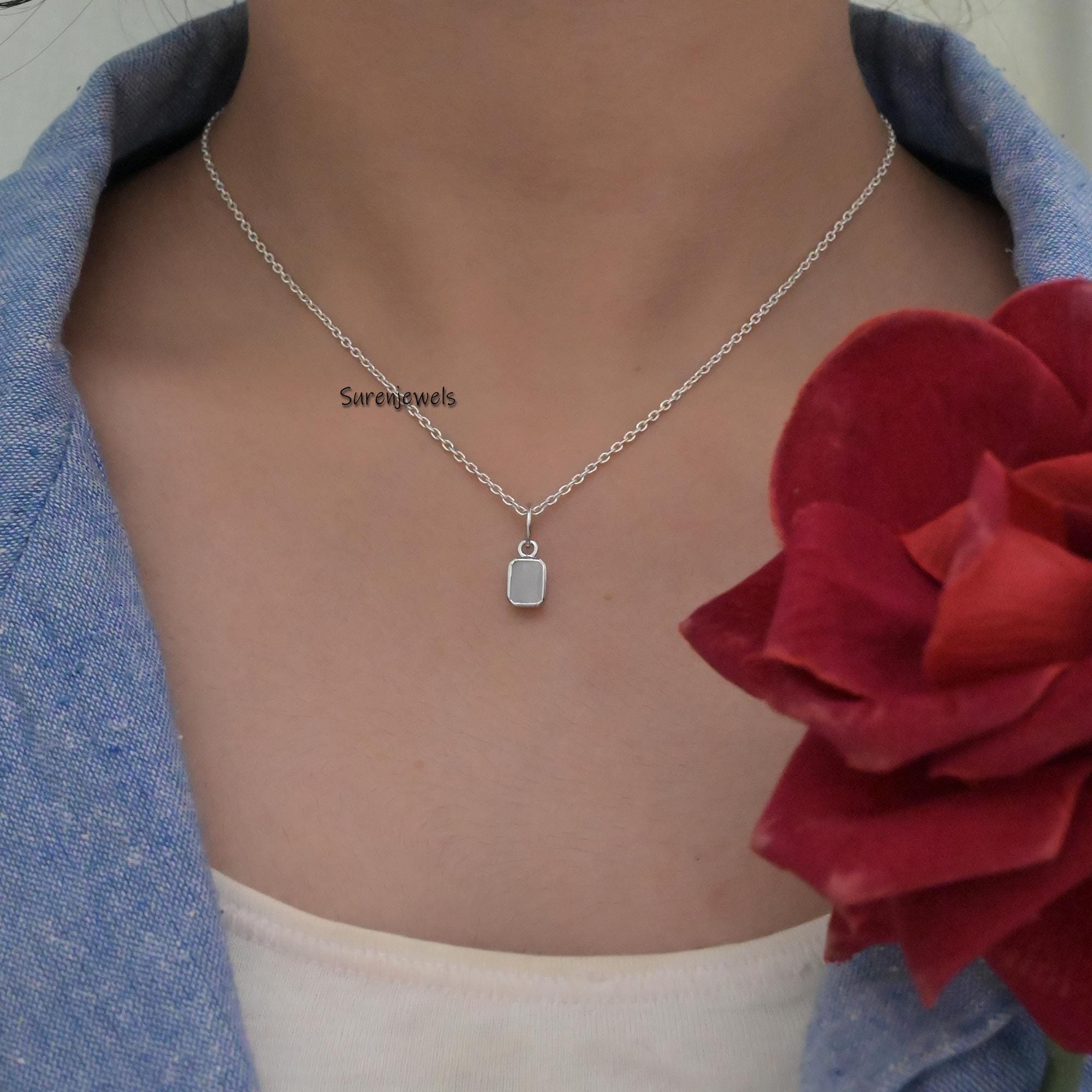 14K Gold Bezel Moonstone Pendant: Emerald Cut Charm - View 3 - Suren Jewels | SKU: SJP3480-SLYGMK-12M