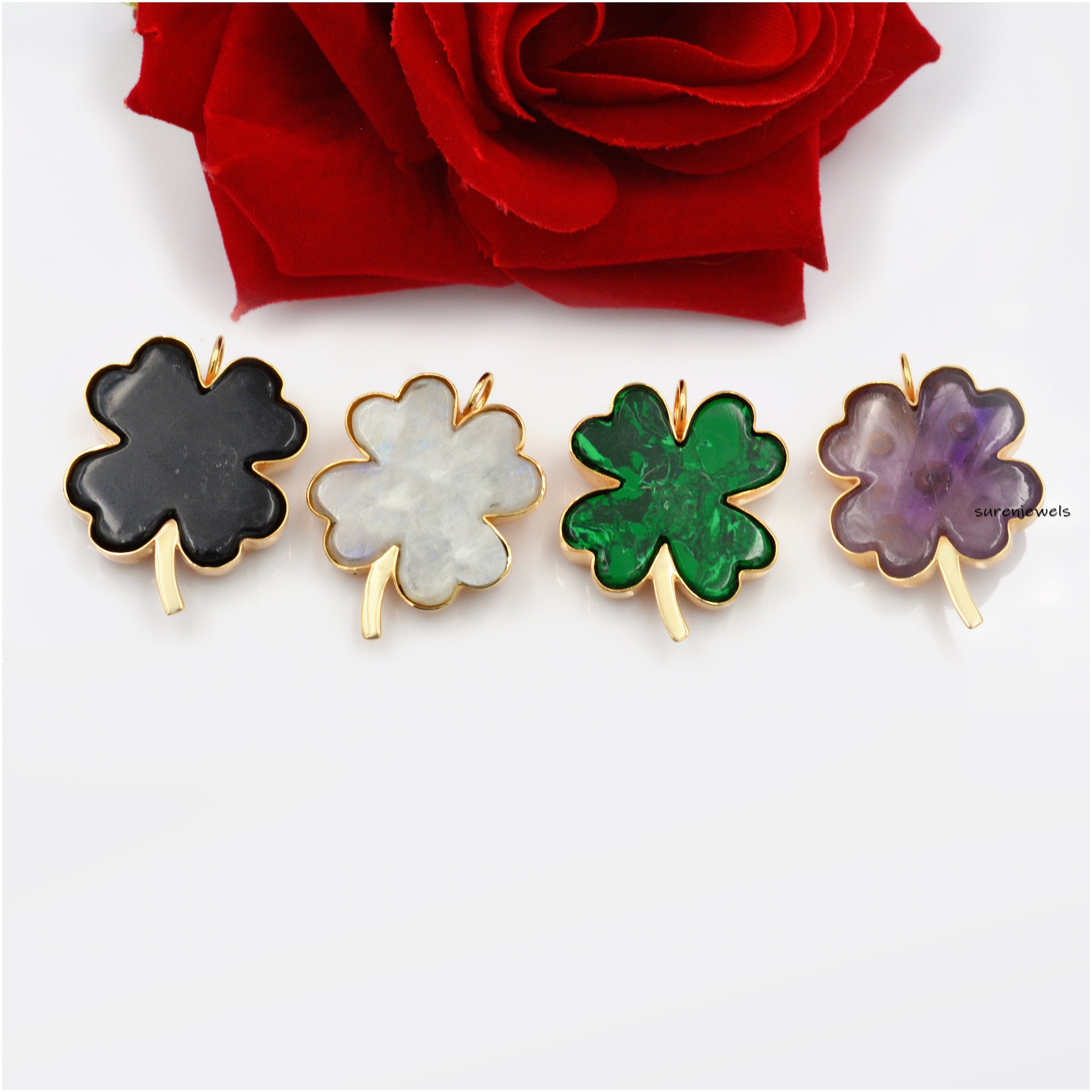 14K Gold Gemstone Clover Pendant: Gemstone Four Leaf Clover - View 7 - Suren Jewels | SKU: SJP1173-SLYGTQBTMK