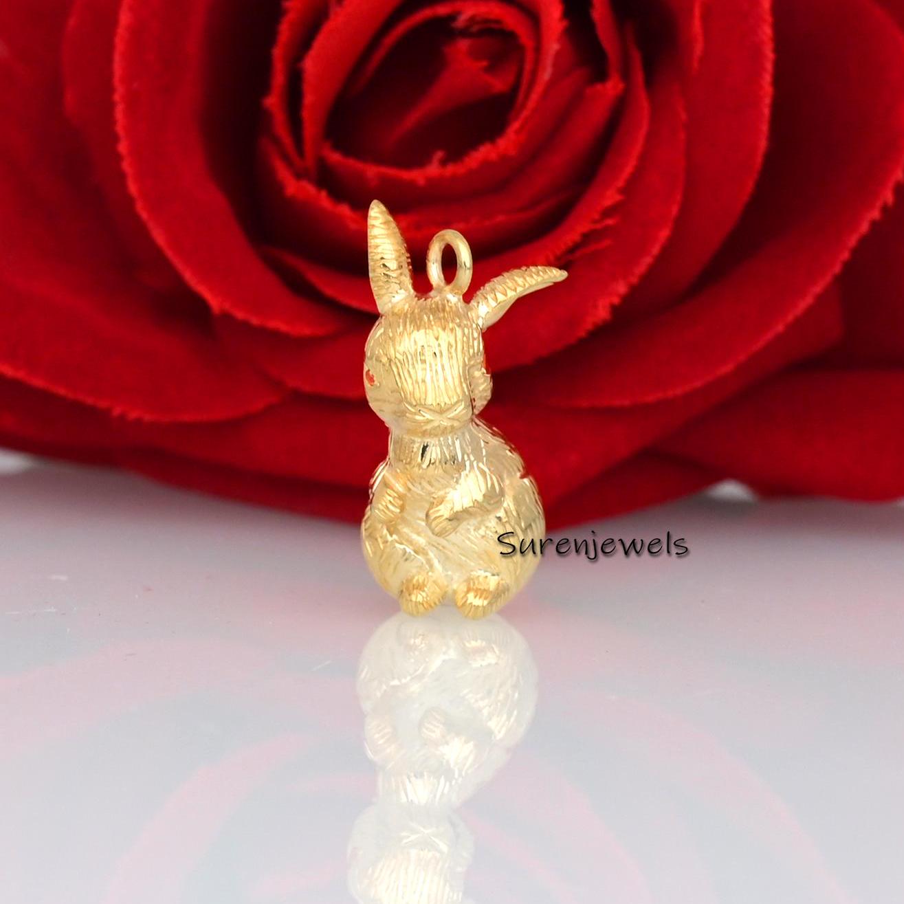 14K Gold Textured Rabbit Pendant: Animal Charm, Designer Jewelry - View 4 - Suren Jewels | SKU: SJP3466