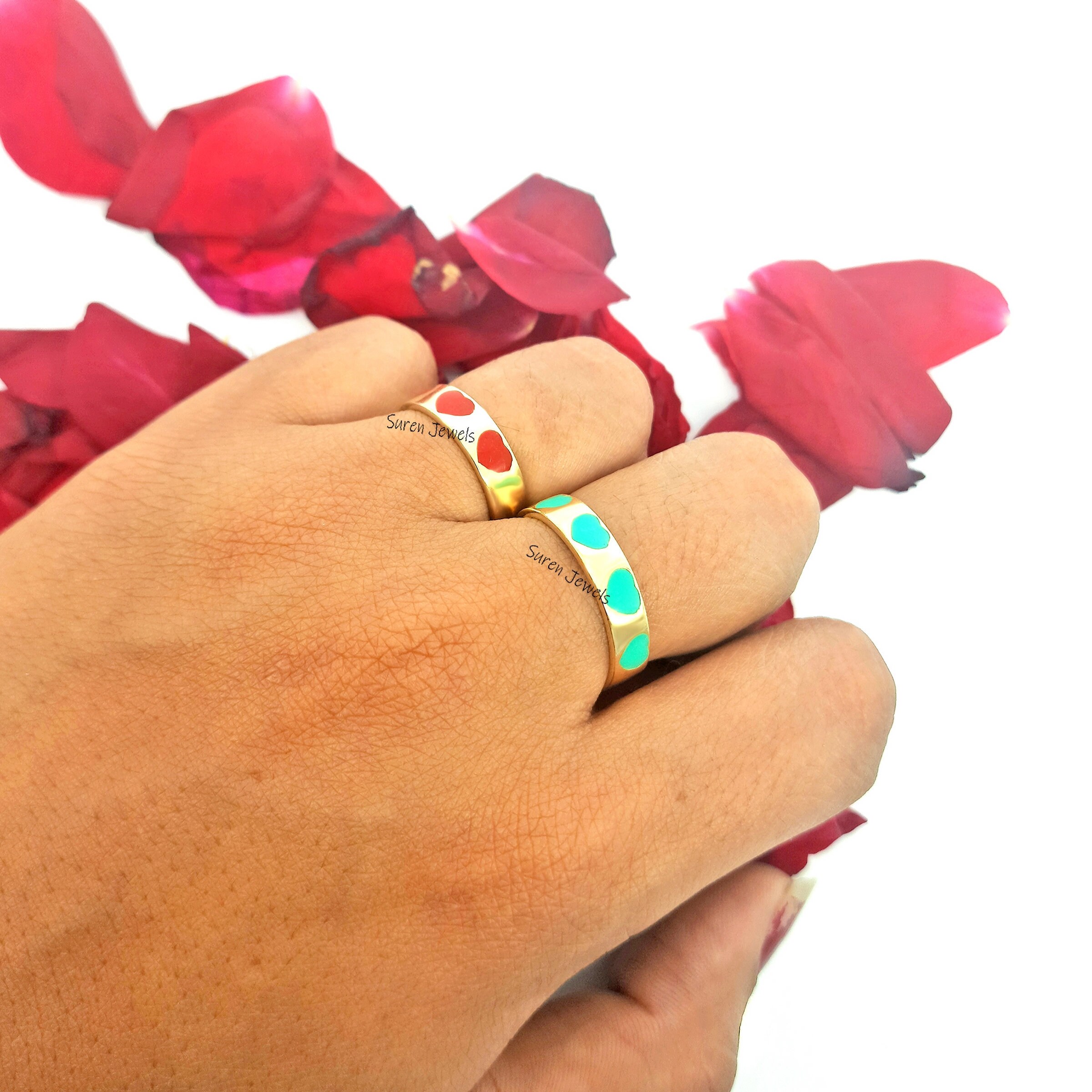 Designer Enamel Heart Ring - 925 Sterling Silver Band - View 4 - Suren Jewels | SKU: SJR694-