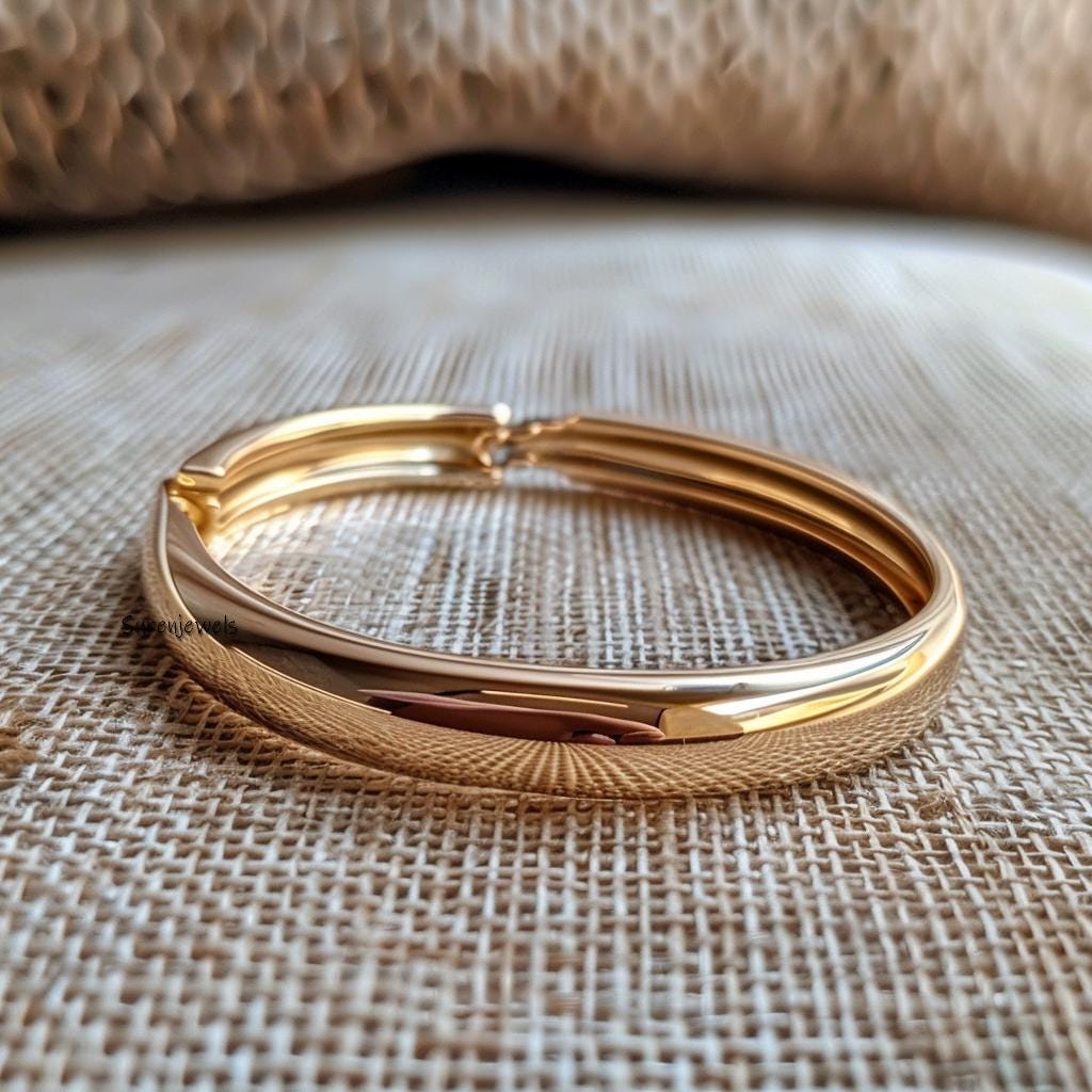 Solid 14k Gold Hinged Bangle: Dainty Oval Bracelet - View 2 - Suren Jewels | SKU: SJB310-SLYG-7I
