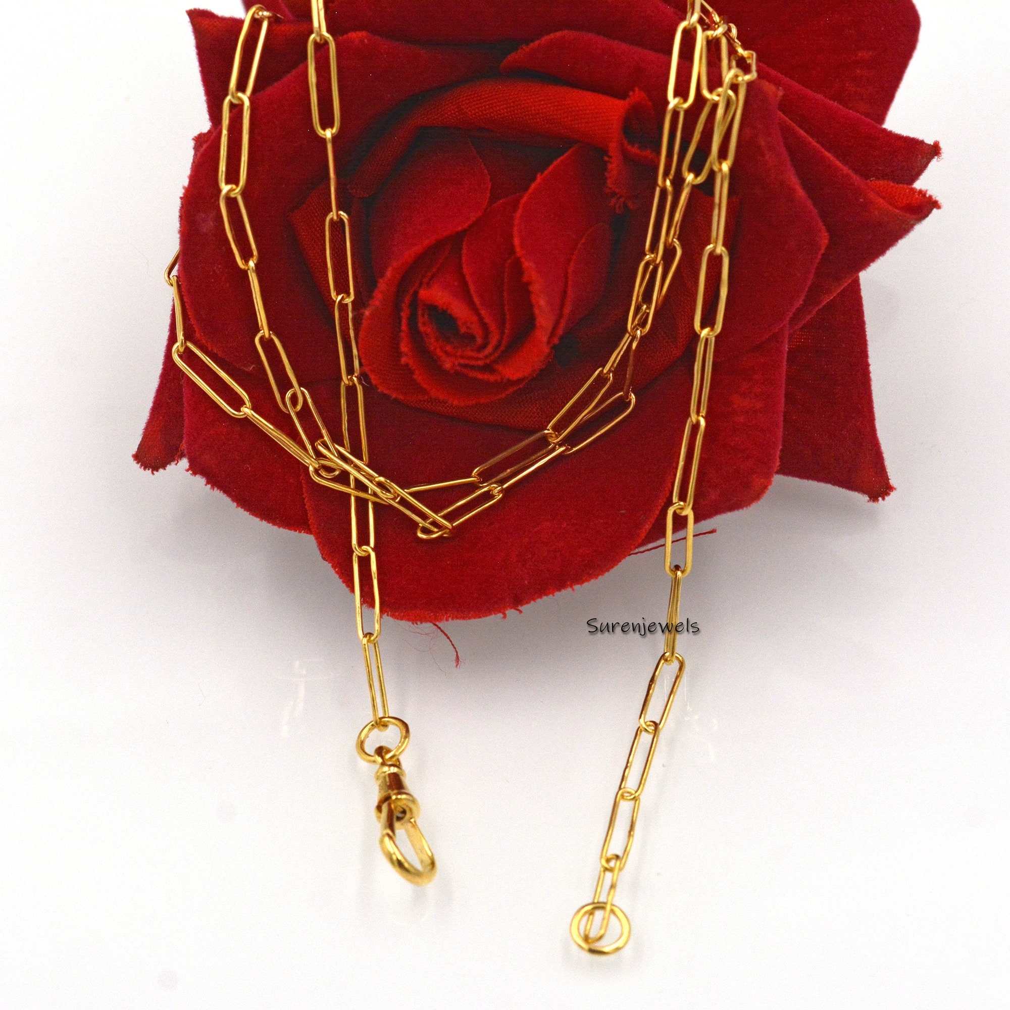 Sterling Silver Paperclip Chain Necklace: Swivel Carabiner Lock - View 2 - Suren Jewels | SKU: SJN04-/ G2-14KYG-11M-18I-F214