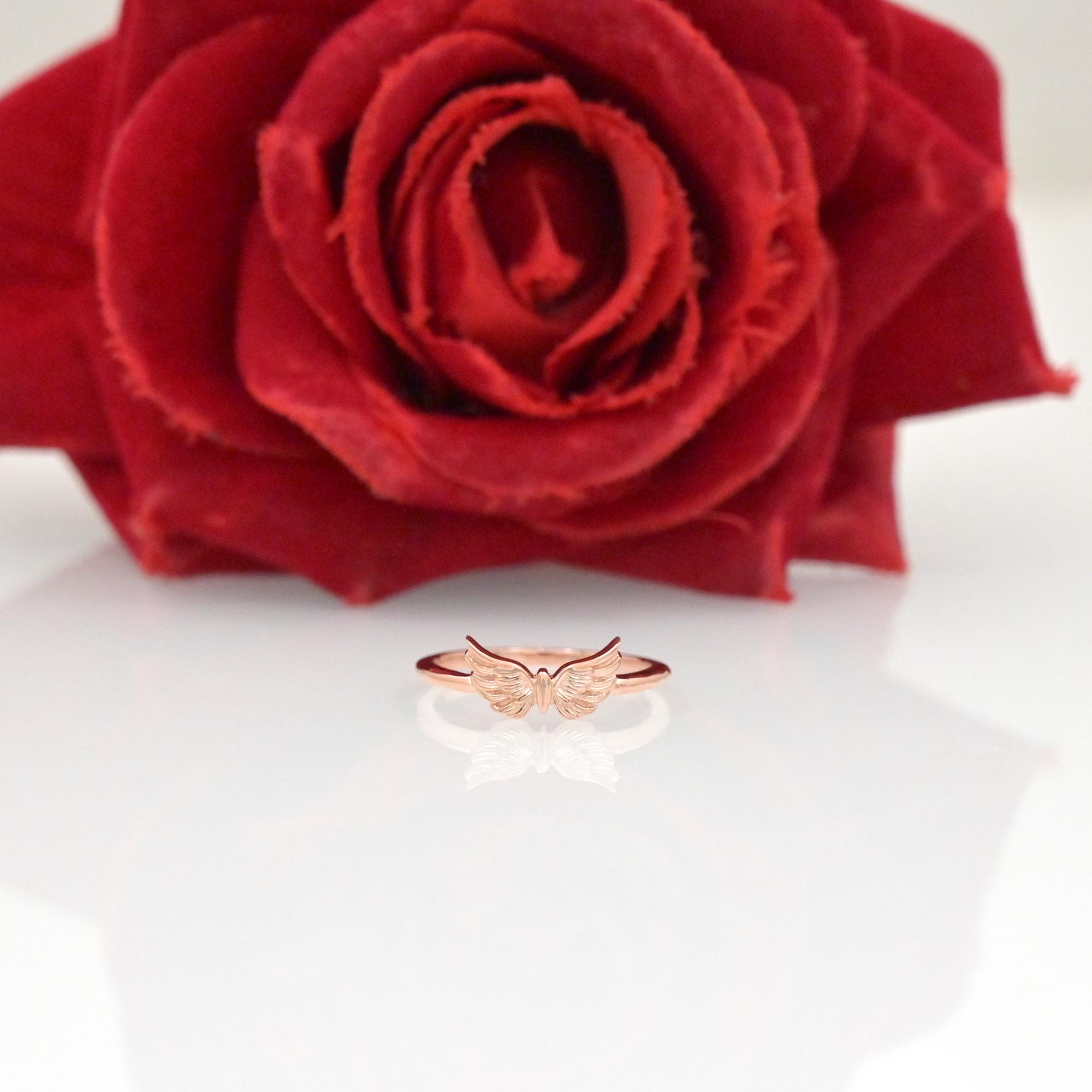 14k Gold Angel Wings Ring: Dainty Charm Jewelry - View 4 - Suren Jewels | SKU: SJR2908-SLRG-US-5,SJR
