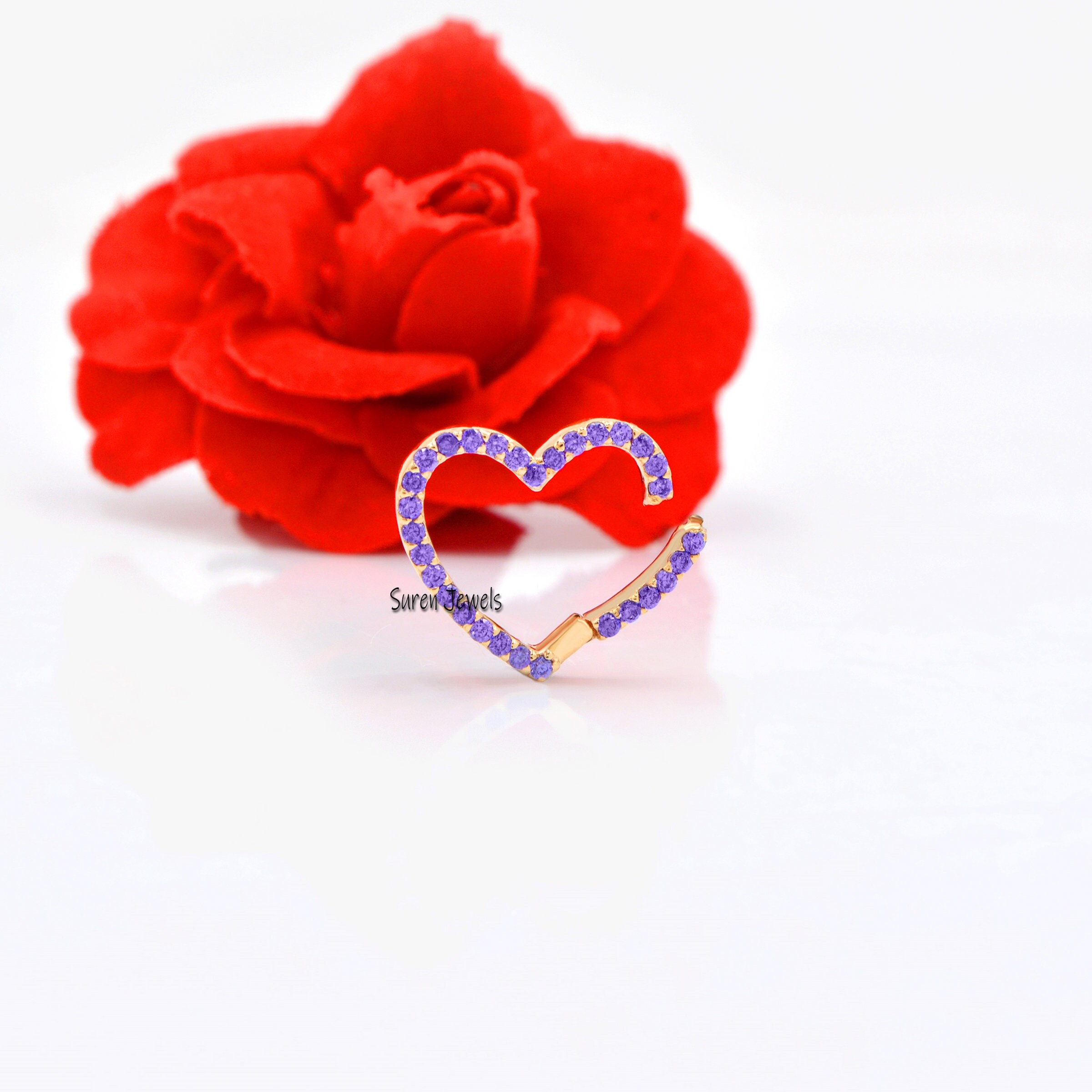 14K Solid Gold Heart Charm Enhancer: Pink Sapphire Gemstone Holder - View 4 - Suren Jewels | SKU: SJP536-SLYGPSP