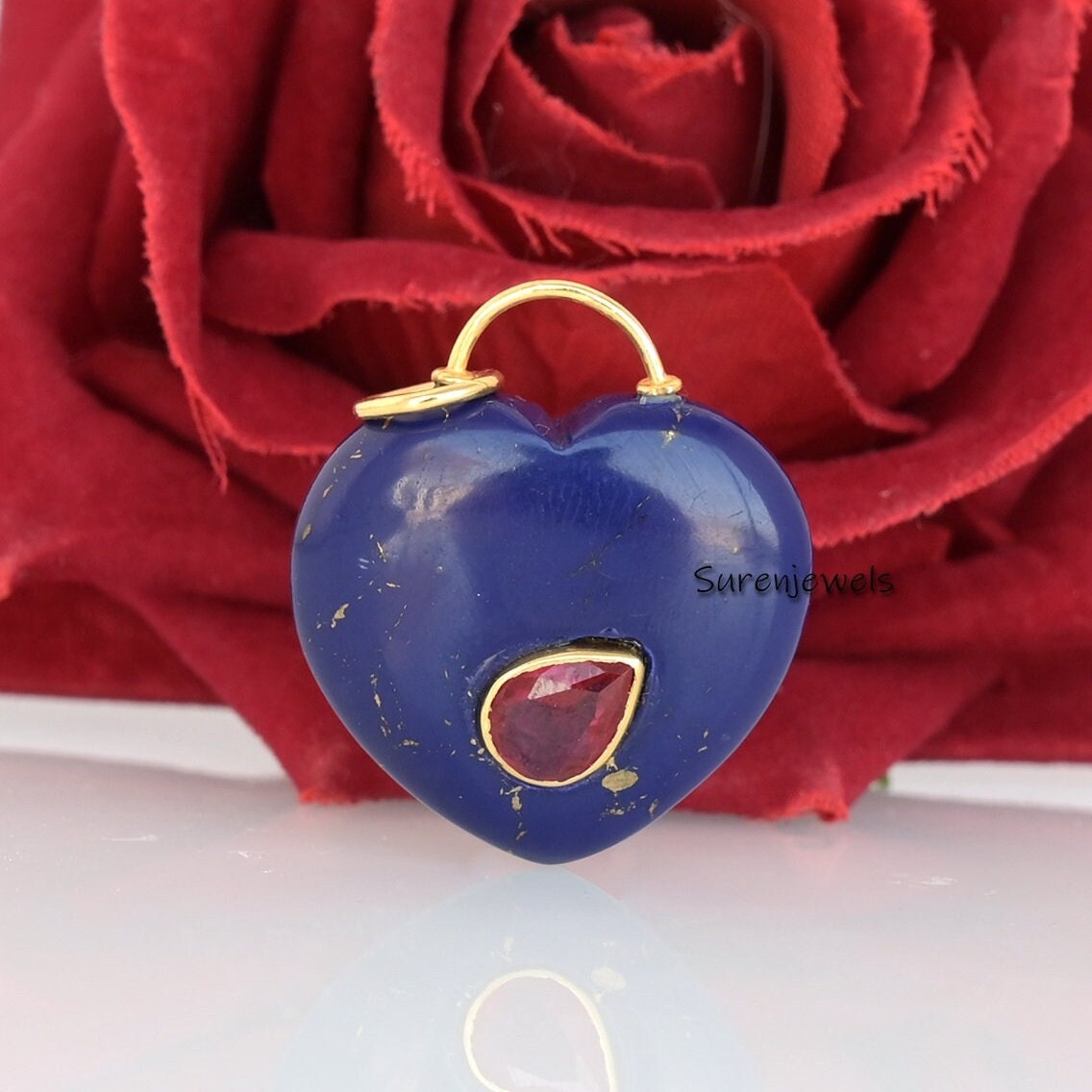 14K Gold Gemstone Heart Padlock Pendant: Handmade Padlock Design - View 6 - Suren Jewels | SKU: SJP1680
