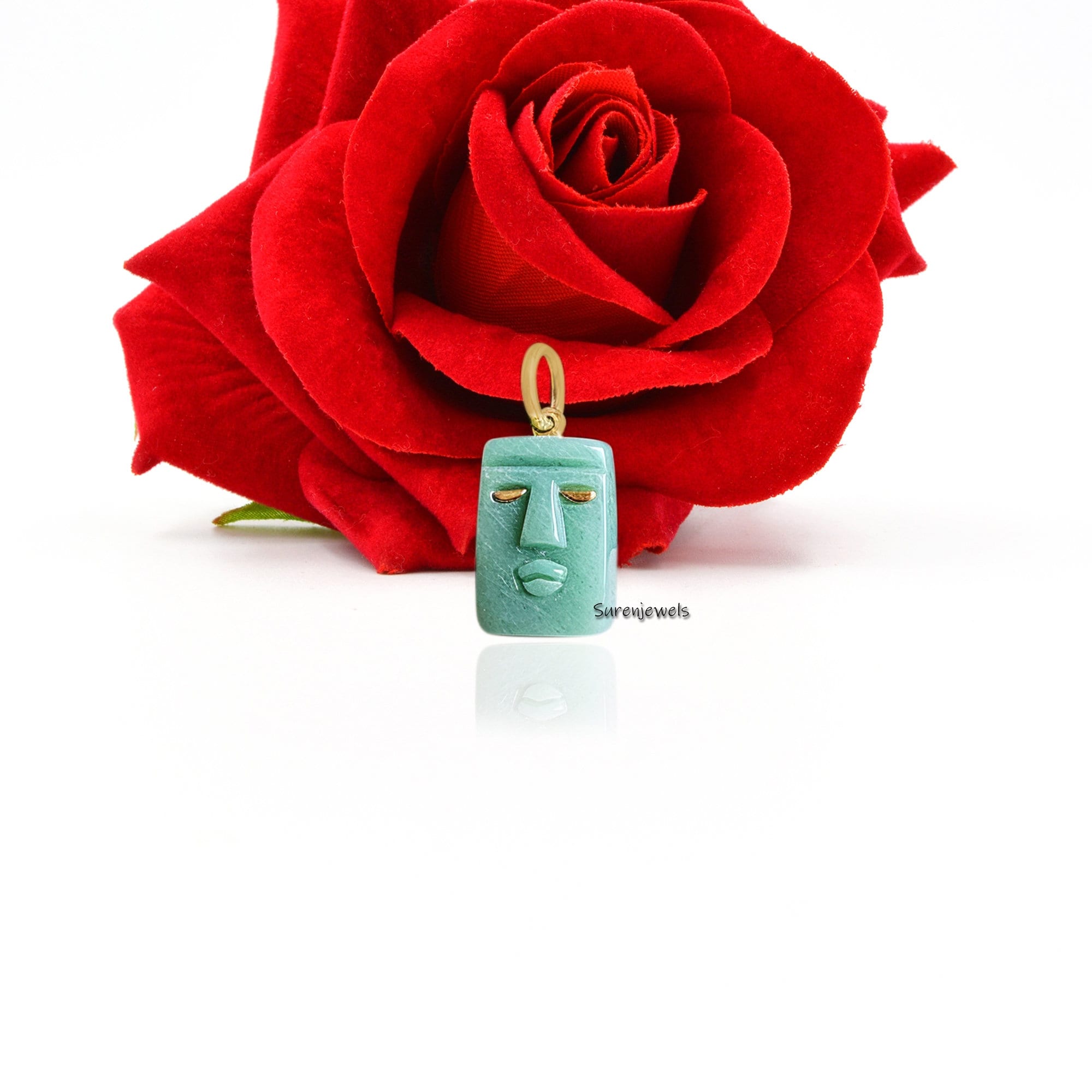 14k Gold Gemstone Face Carving Pendant: Designer Charm - View 2 - Suren Jewels | SKU: SJP1892-SLYGAZ-15M,SJP1821-SLYGAZ-15M
