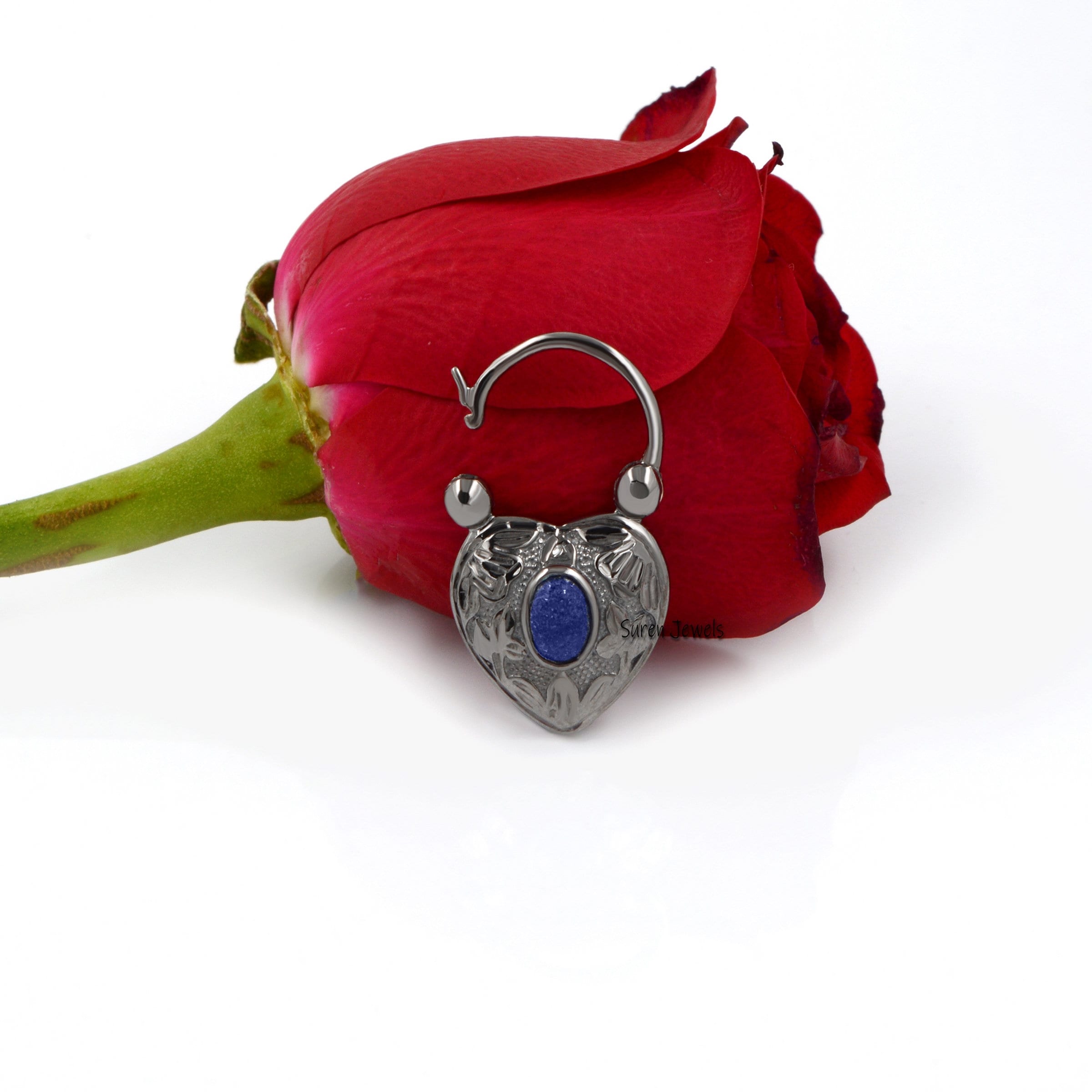 925 Silver Heart Padlock Pendant: Turquoise, Lapis & Gemstone Connector - View 5 - Suren Jewels | SKU: SJP92-SLYGTQ-N47-18I