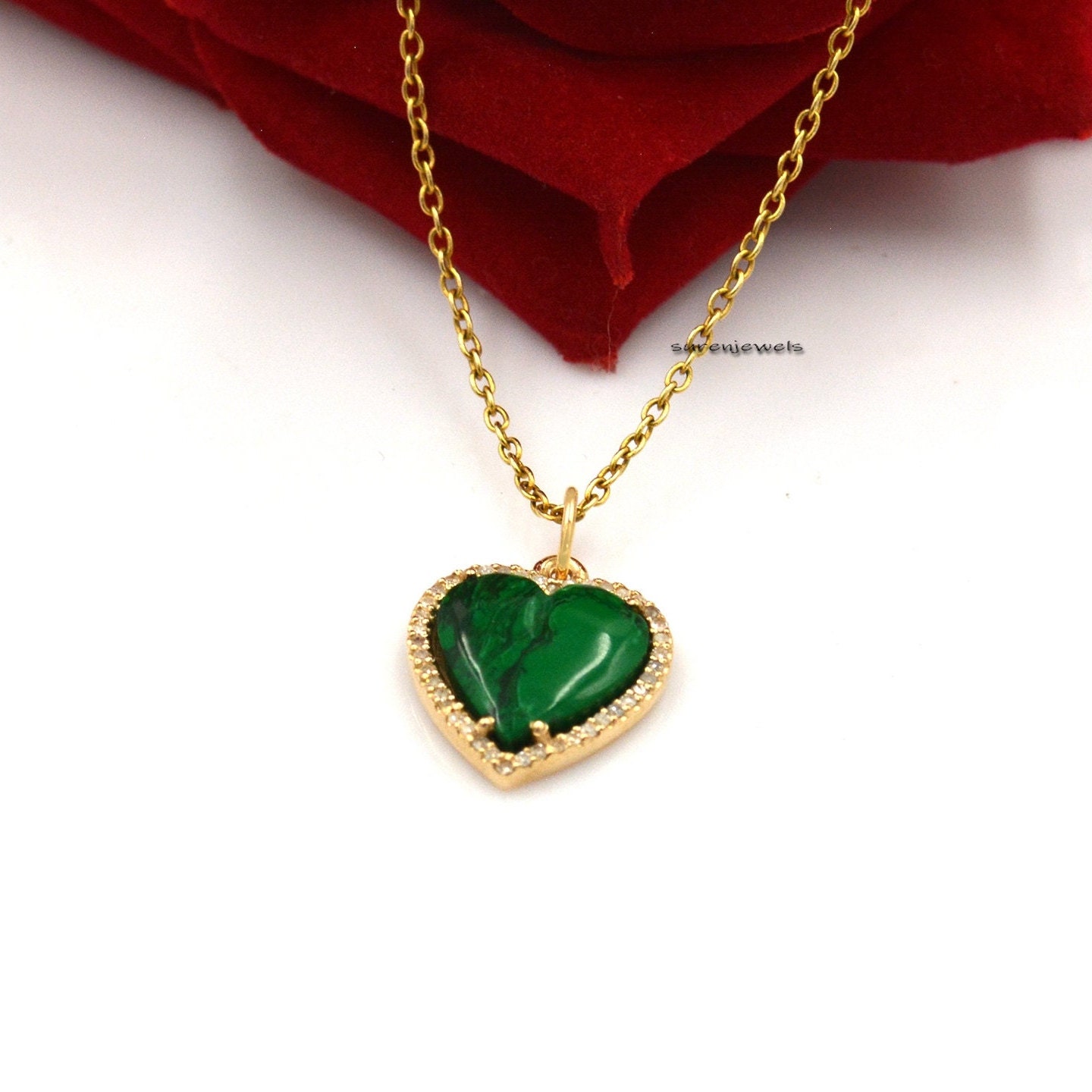 14K Gold Plated Heart Pendant: Gemstone & Moissanite Carved Heart - View 6 - Suren Jewels | SKU: SJP1052-SLYGRQDI-15M