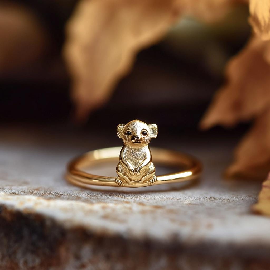 14k Gold Lemur Monkey Ring: Animal jewelry - View 2 - Suren Jewels | SKU: SJR3366-SLRGBKCZ-US-7