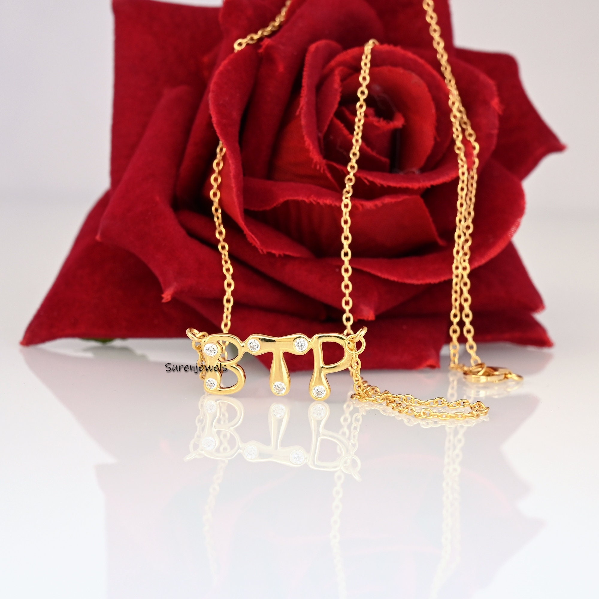 14K Gold Bubble Letter Pendant: White Topaz Initial Necklace - View 2 - Suren Jewels | SKU: SJN569-SLYGWT-18I
