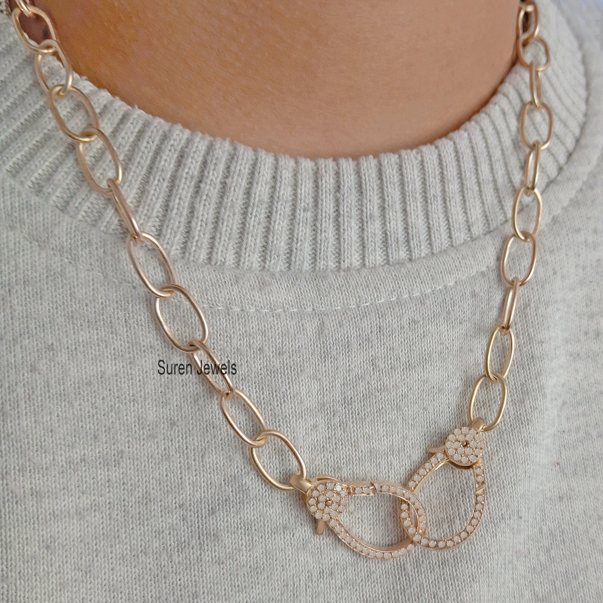 Pave Diamond Lobster Clasp Necklace: Gold Plated 925 Sterling Silver - View 5 - Suren Jewels | SKU: SJN23/ G7-SLRH-11M-18I-F0