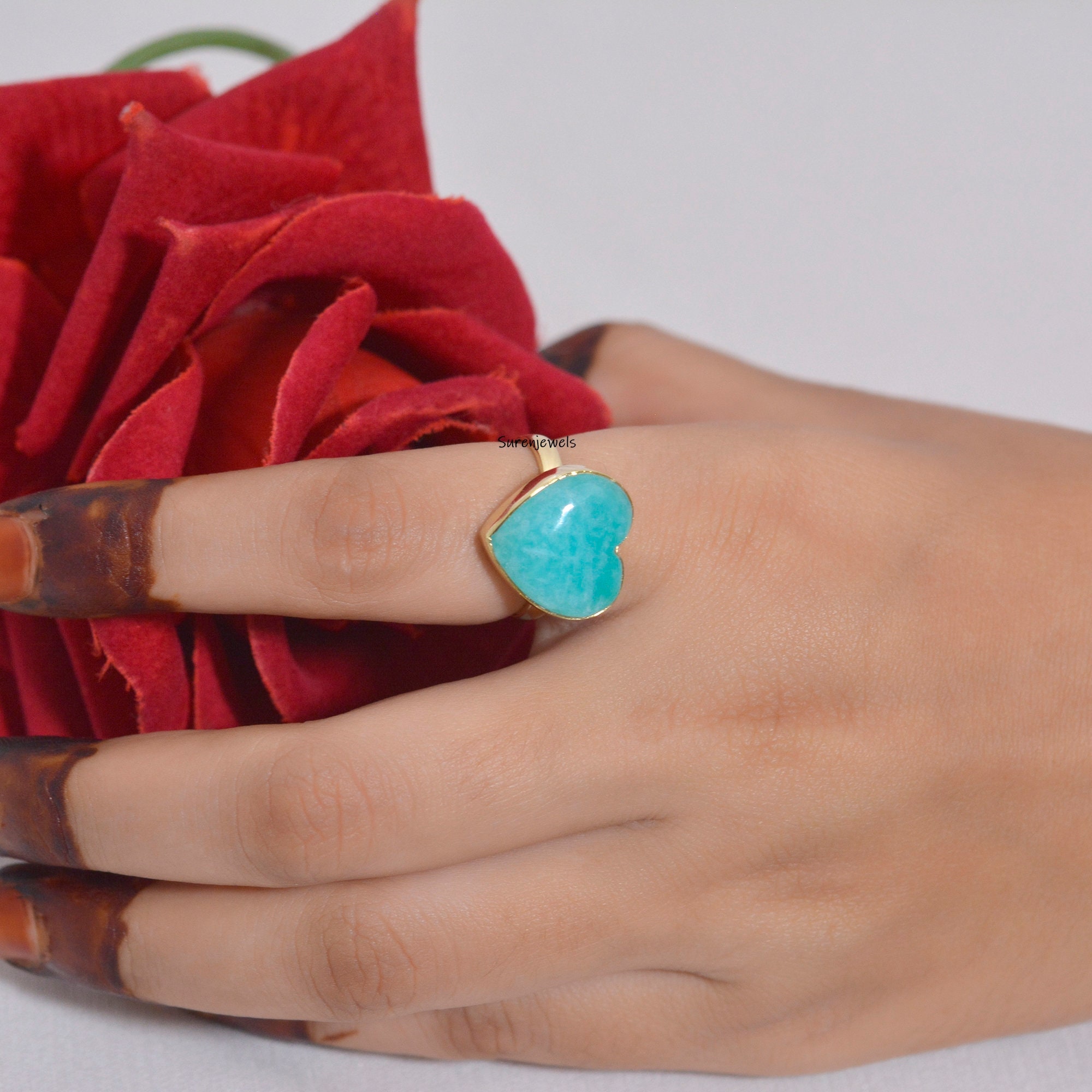 14K Gold Amazonite Heart Ring - View 3 - Suren Jewels | SKU: SJR973-SLYGGO