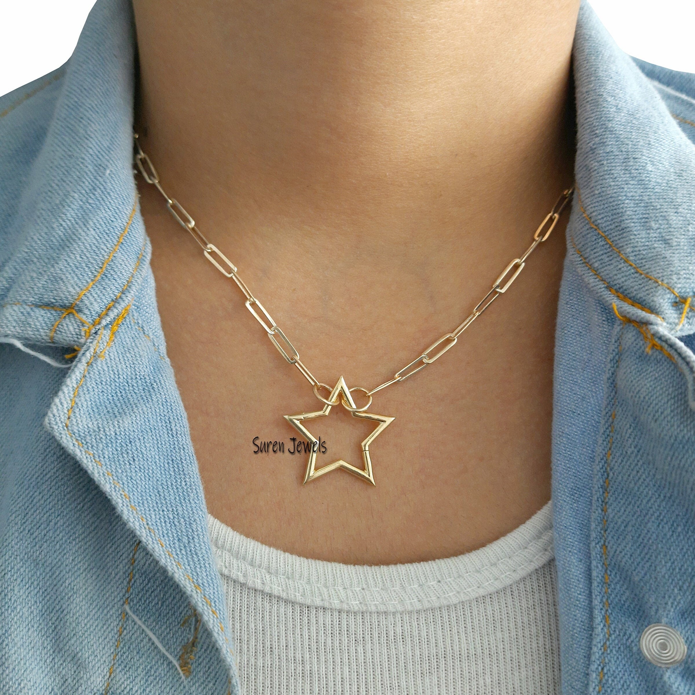 925 Silver Star Enhancer Lock: Handmade Jewelry Link - View 7 - Suren Jewels | SKU: SJP508-SLYG-N47-18I-925
