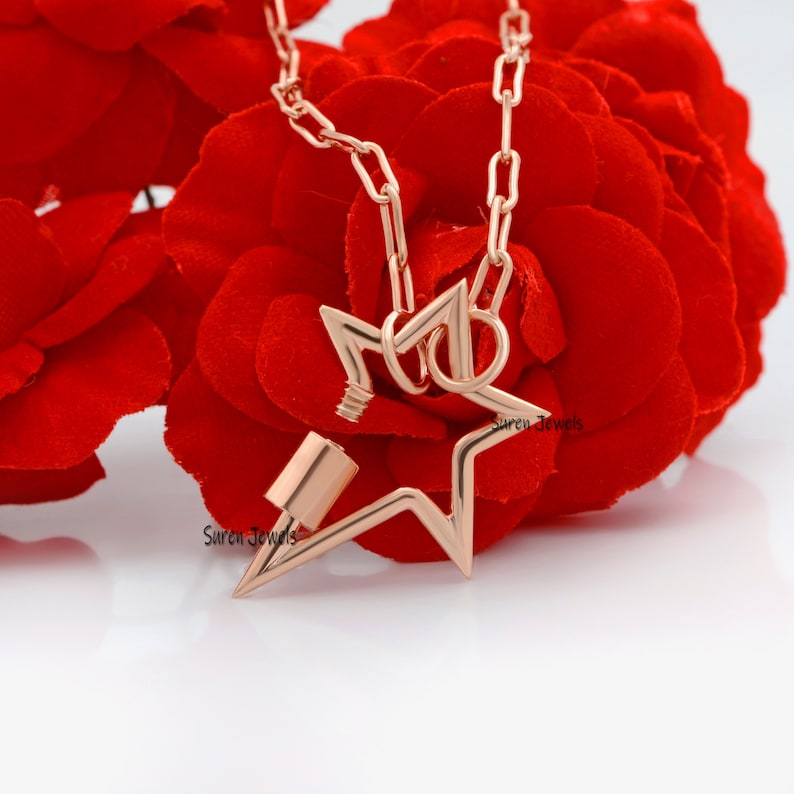 9K Gold Plain Star Carabiner Lock Pendant Necklace Solid Gold Etsy