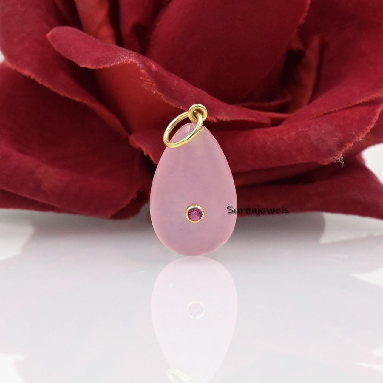 14K Gold Teardrop Pendant: Ruby CZ Gemstone (25mm) - View 4 - Suren Jewels | SKU: SJP3193