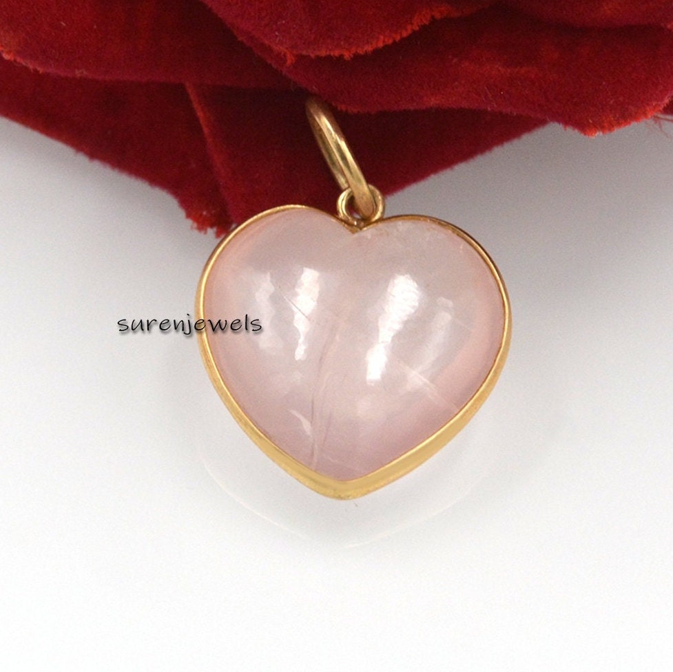 14k Gold Rose Quartz Heart Pendant: Gemstone Designer Jewelry - Suren Jewels | SKU: SJP1498-
