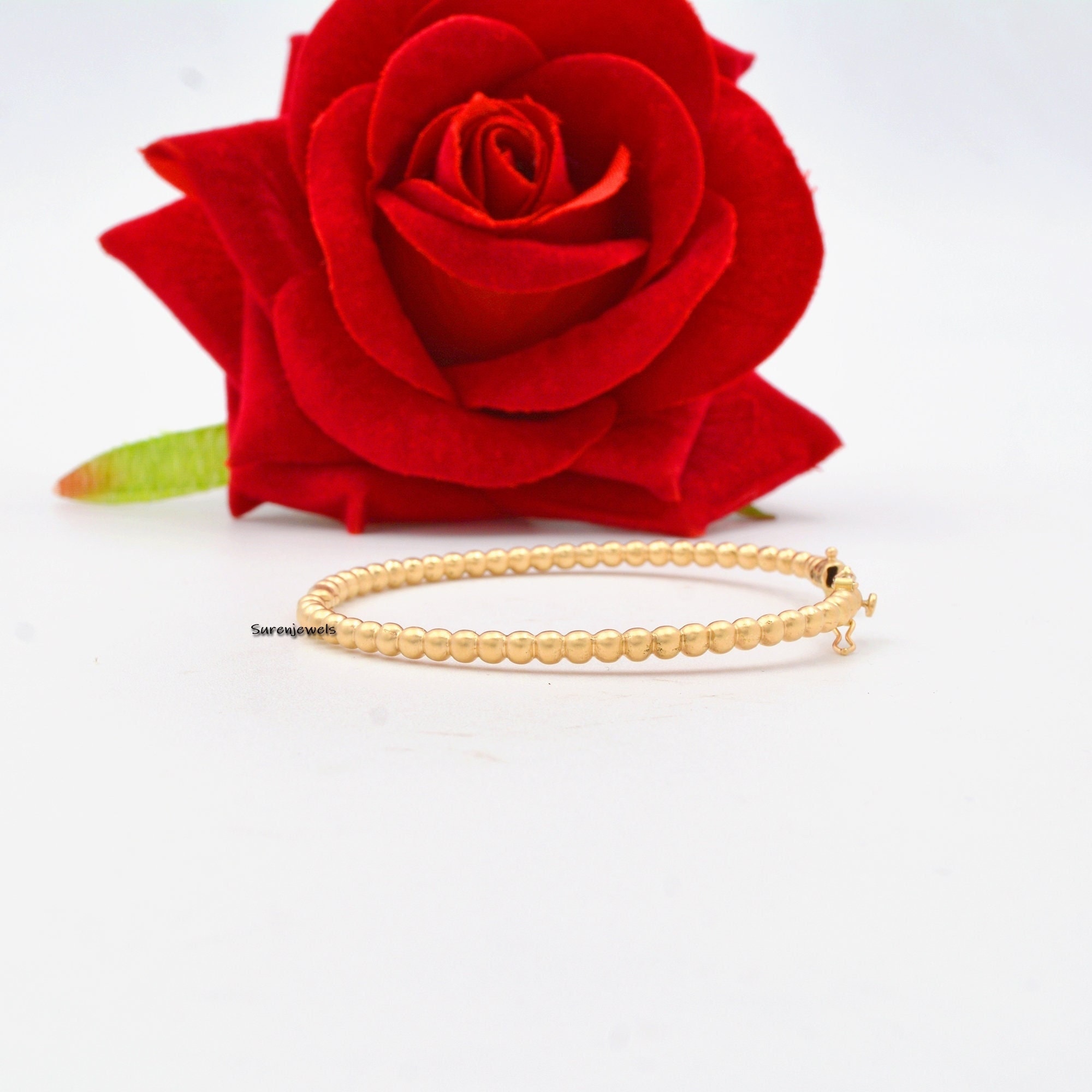 14k Solid Gold Bubble Beaded Bangle: Handmade Yellow Gold - Suren Jewels | SKU: SJB55-14KYG