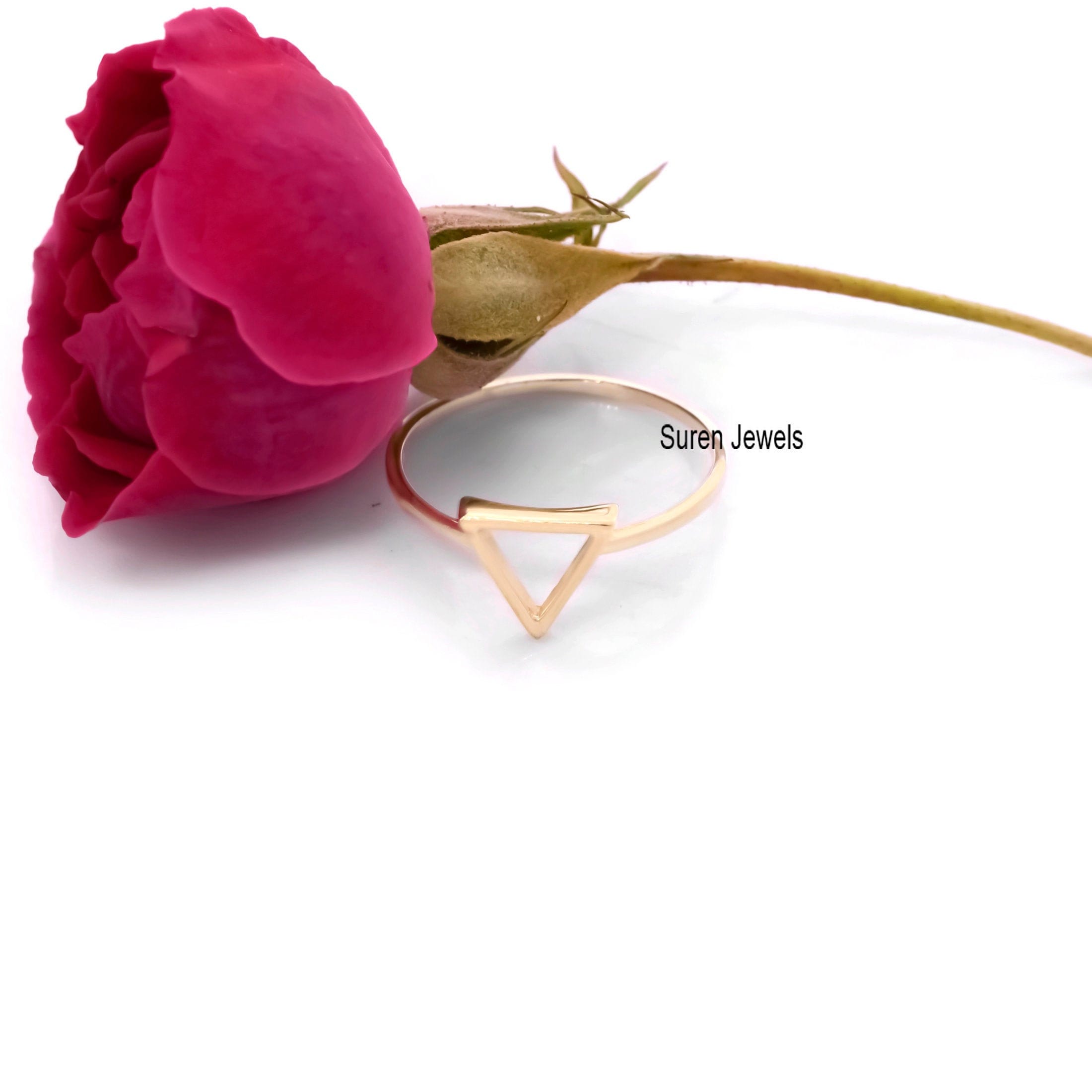 Hammered Sterling Silver Triangle Ring: Open Geometric Design - Suren Jewels | SKU: SJR09-SLYG