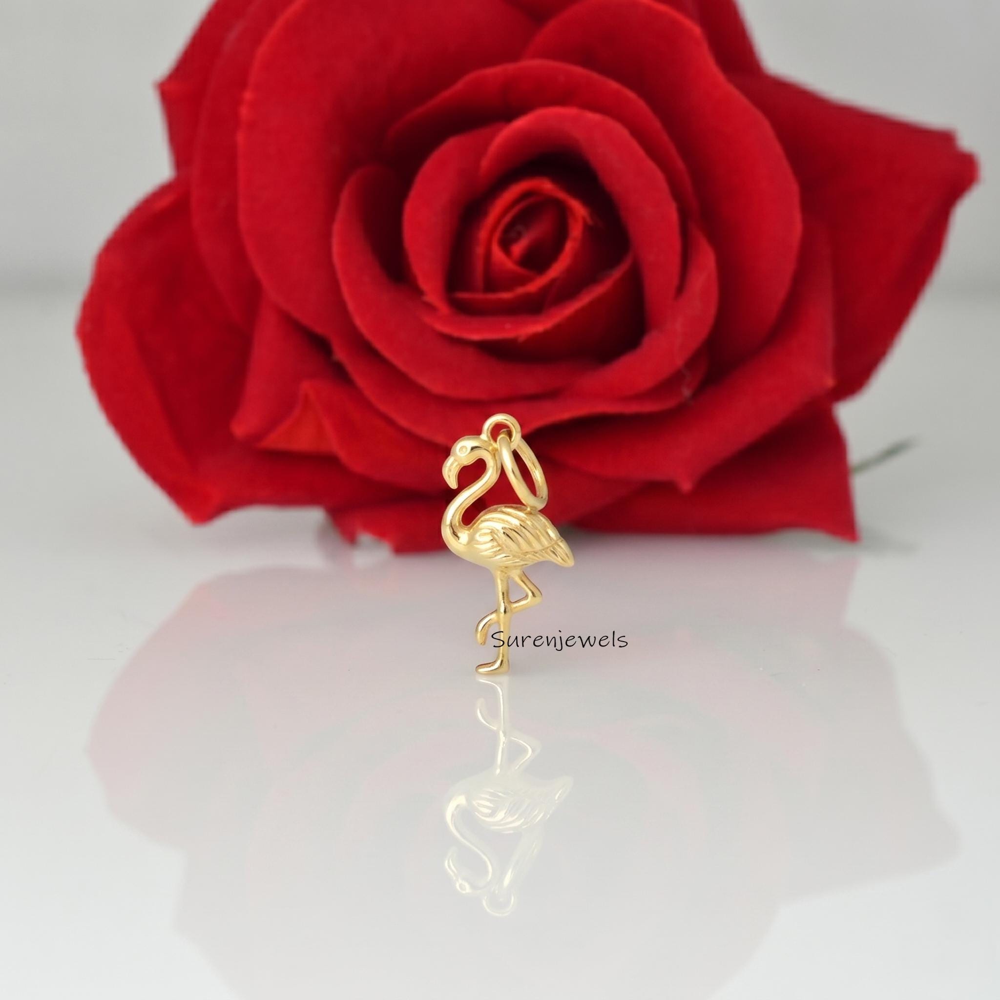 14k Gold Flamingo pendant, Silver Flamingo Pendant, Animal Flamingo Jewelry, Dainty Flamingo Charms, Minimalist Flamingo, Des