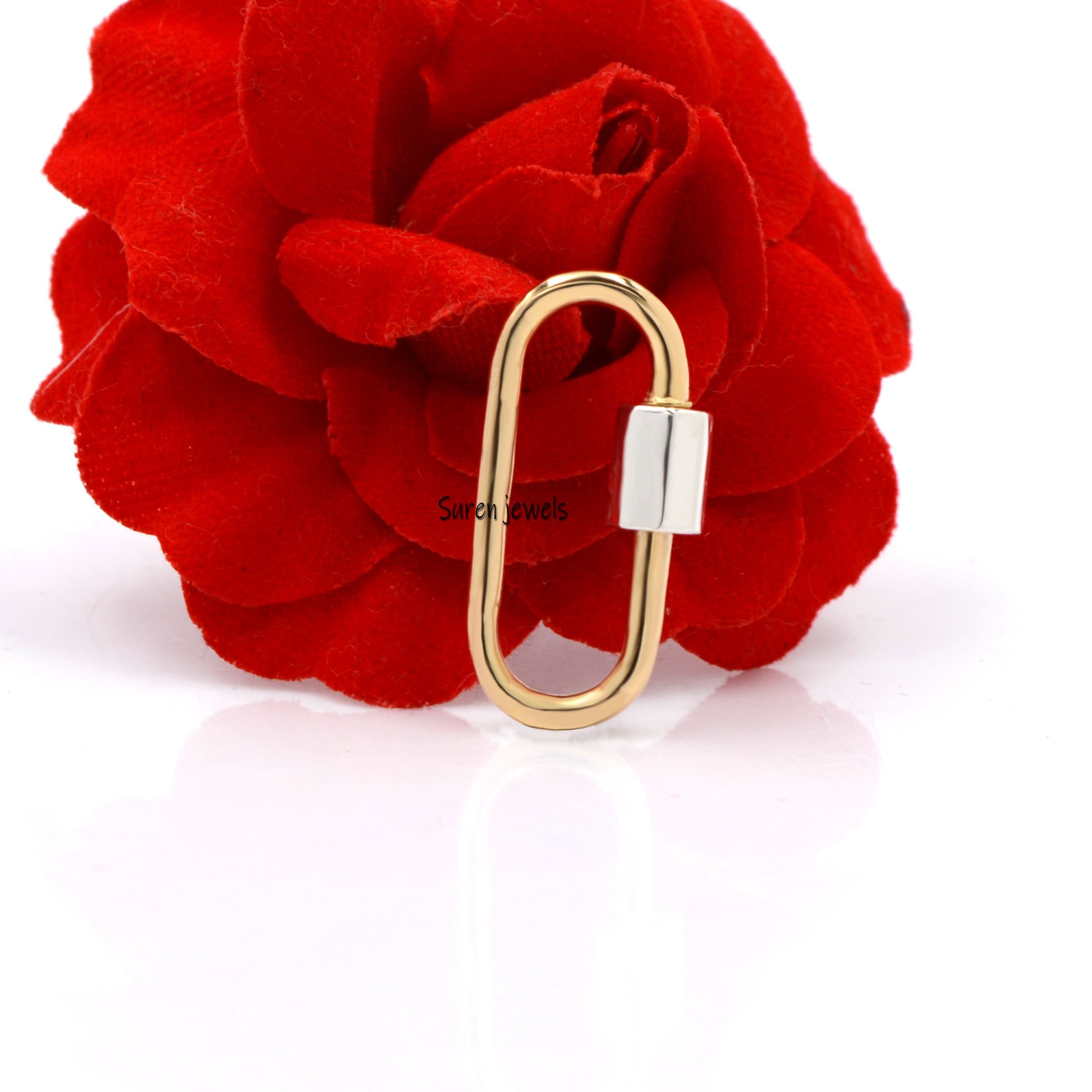 14k Gold Two Tone Carabiner Lock: Handmade Jewelry Clasp - View 7 - Suren Jewels | SKU: SJC130-SLYGNS