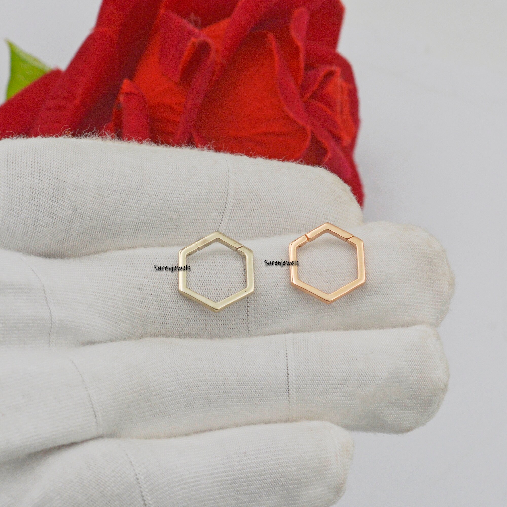 14k Gold Hexagon Charm Enhancer: Multi-Charm Holder - View 5 - Suren Jewels | SKU: SJP449-14KYG