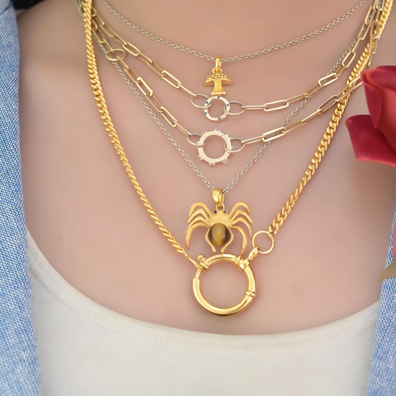 14k Gold Edelstein Spinne Anhänger: Halloween Schmuck Bild 7