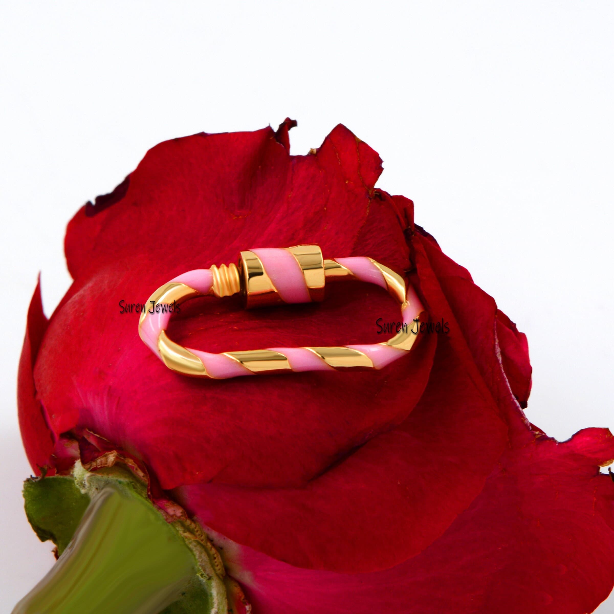 Handmade 925 Silver Enamel Carabiner Lock: Designer Jewelry - View 2 - Suren Jewels | SKU: SJC133-SLYGELG-25M