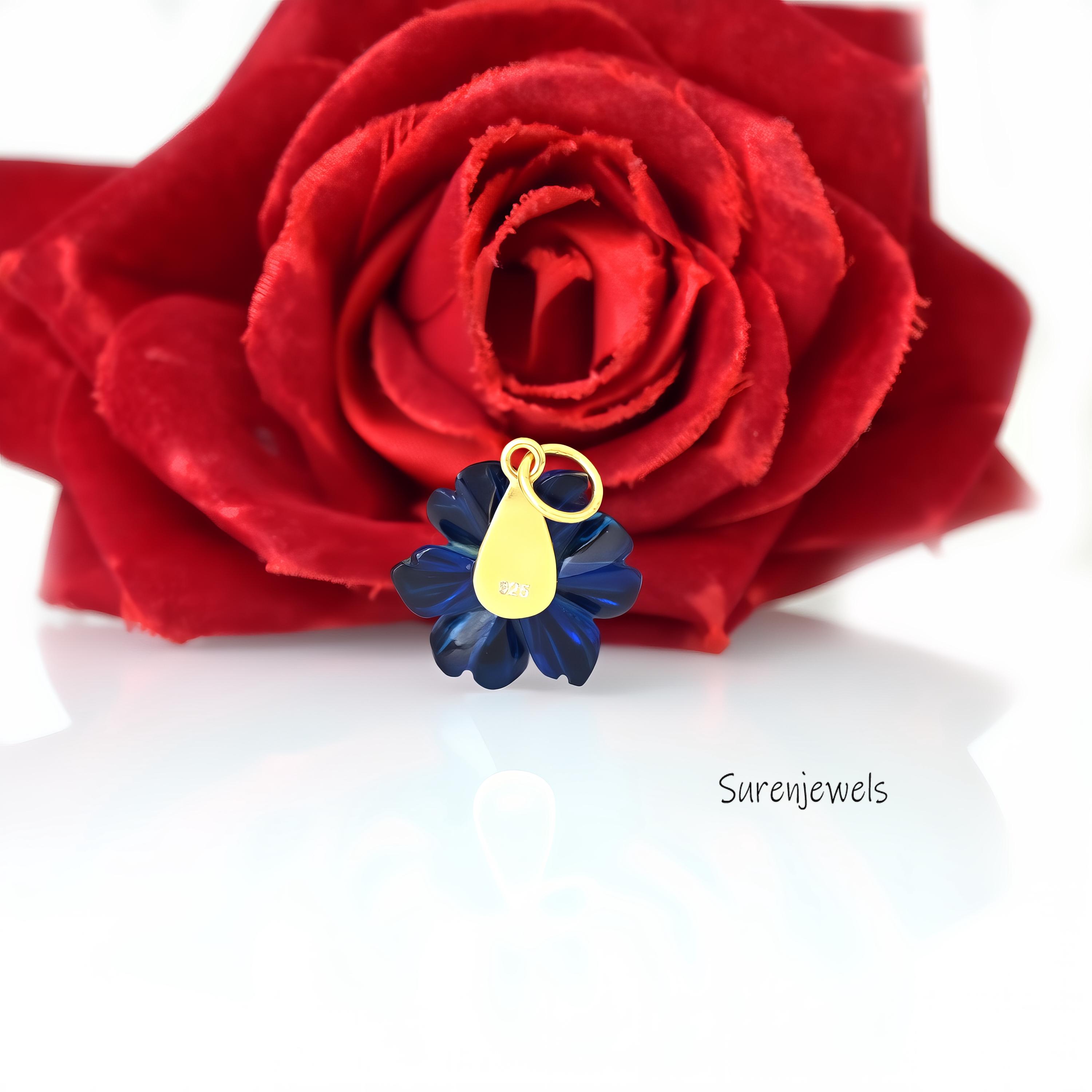 Hand Carved Gemstone Flower Pendant: Handmade Designer Charm - View 7 - Suren Jewels | SKU: SJP4581-SLYGGQRUCZ-30M