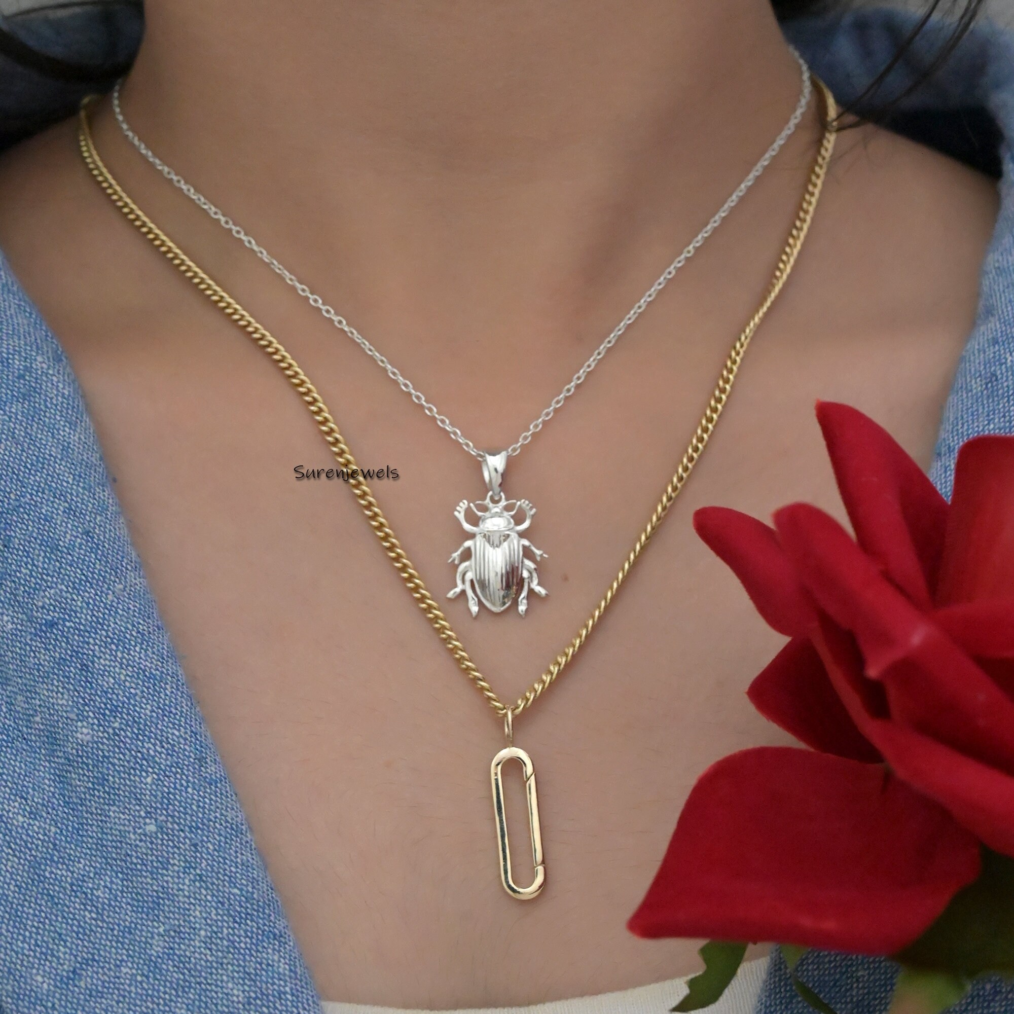 14K Yellow Gold Charm Holder: Designer Necklace Connector Lock - View 5 - Suren Jewels | SKU: SJP745-14KYG