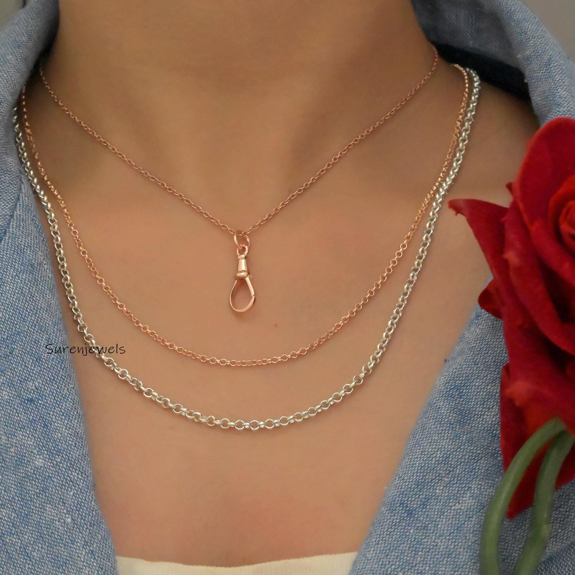 925 Sterling Silver Rolo Chain: Carabiner Shackle Lock Necklace - View 2 - Suren Jewels | SKU: G15-SLNSYG-2.80M-18I