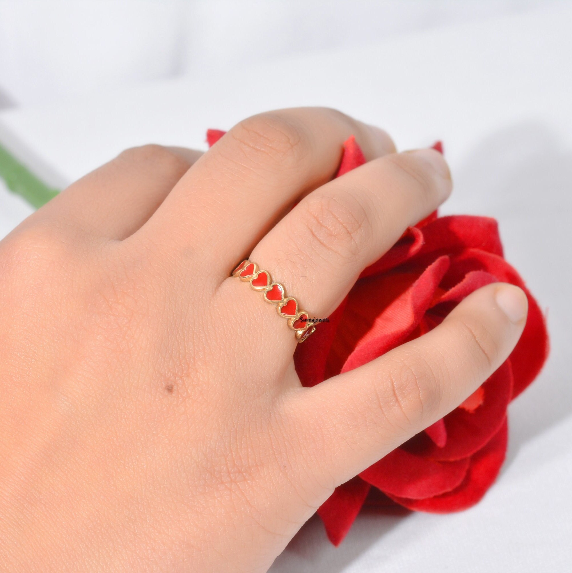 Enamel Heart Ring: Handmade Valentine's Gift - View 4 - Suren Jewels | SKU: SJR885-SLYGELR-US-6