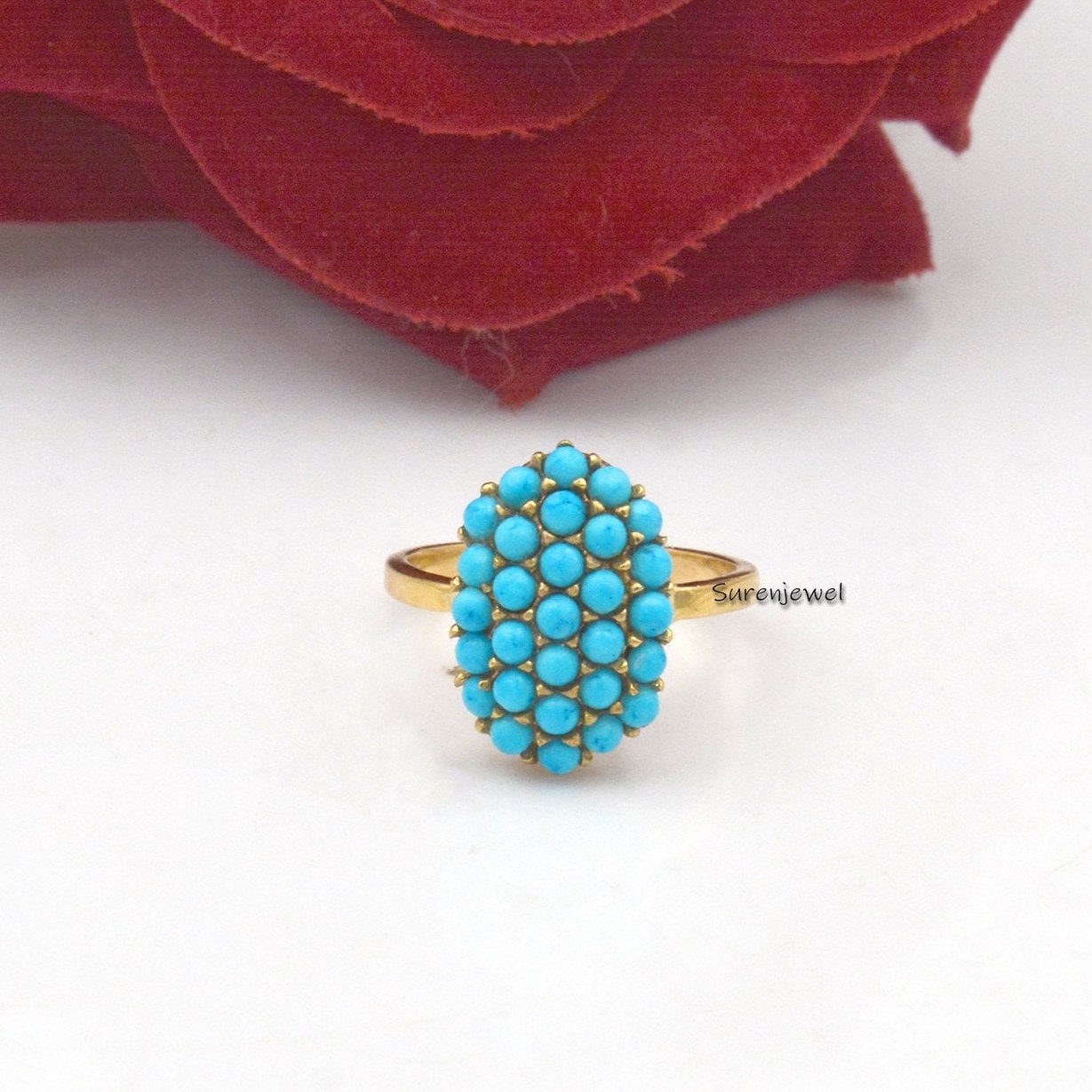 Handmade Arizona Turquoise Ring: Oval Gemstone Design - View 2 - Suren Jewels | SKU: SJR901-SLYGTQ-US-7