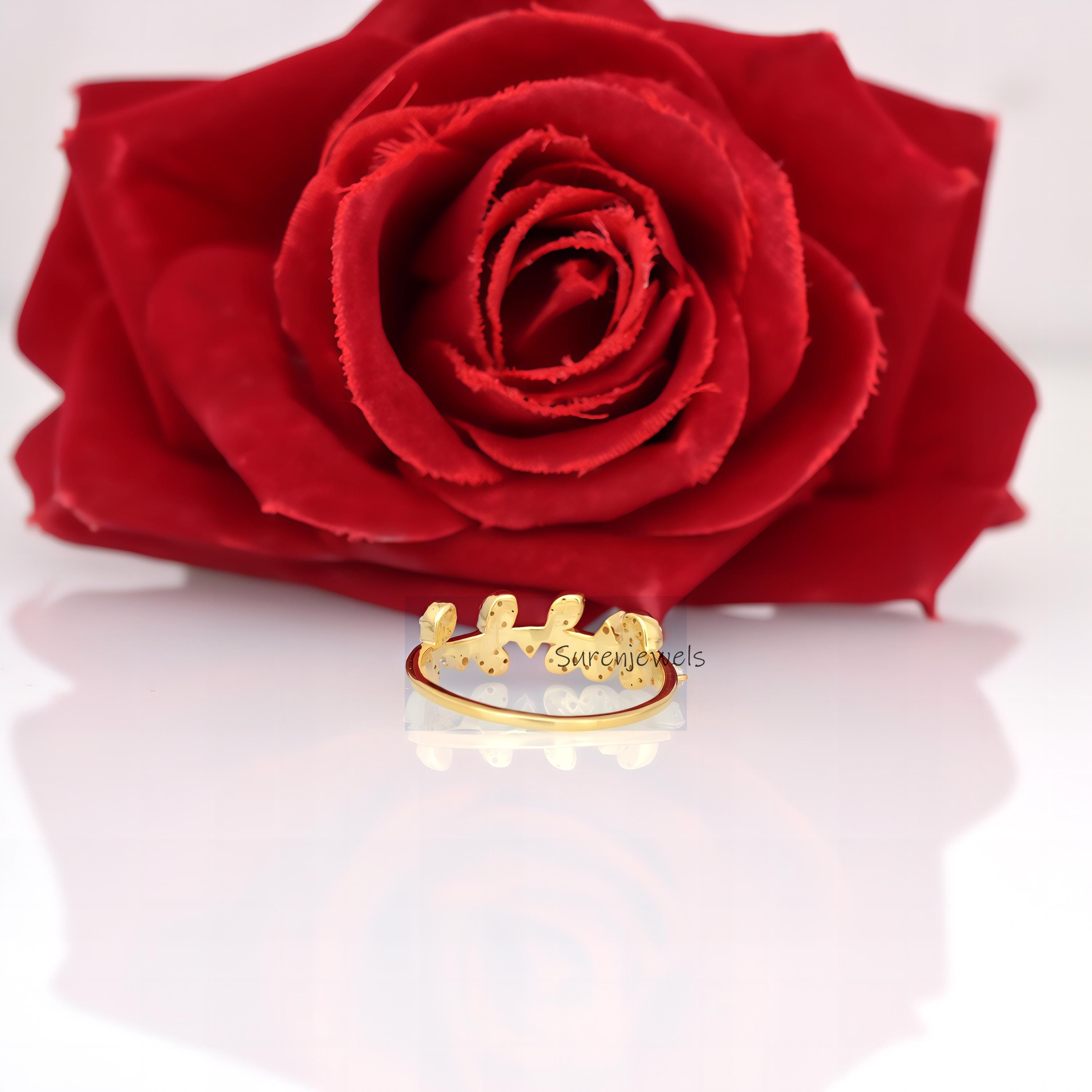 14k Gold Diamond Olive Leaf Ring: Pave Branch Design - View 5 - Suren Jewels | SKU: SJR2759