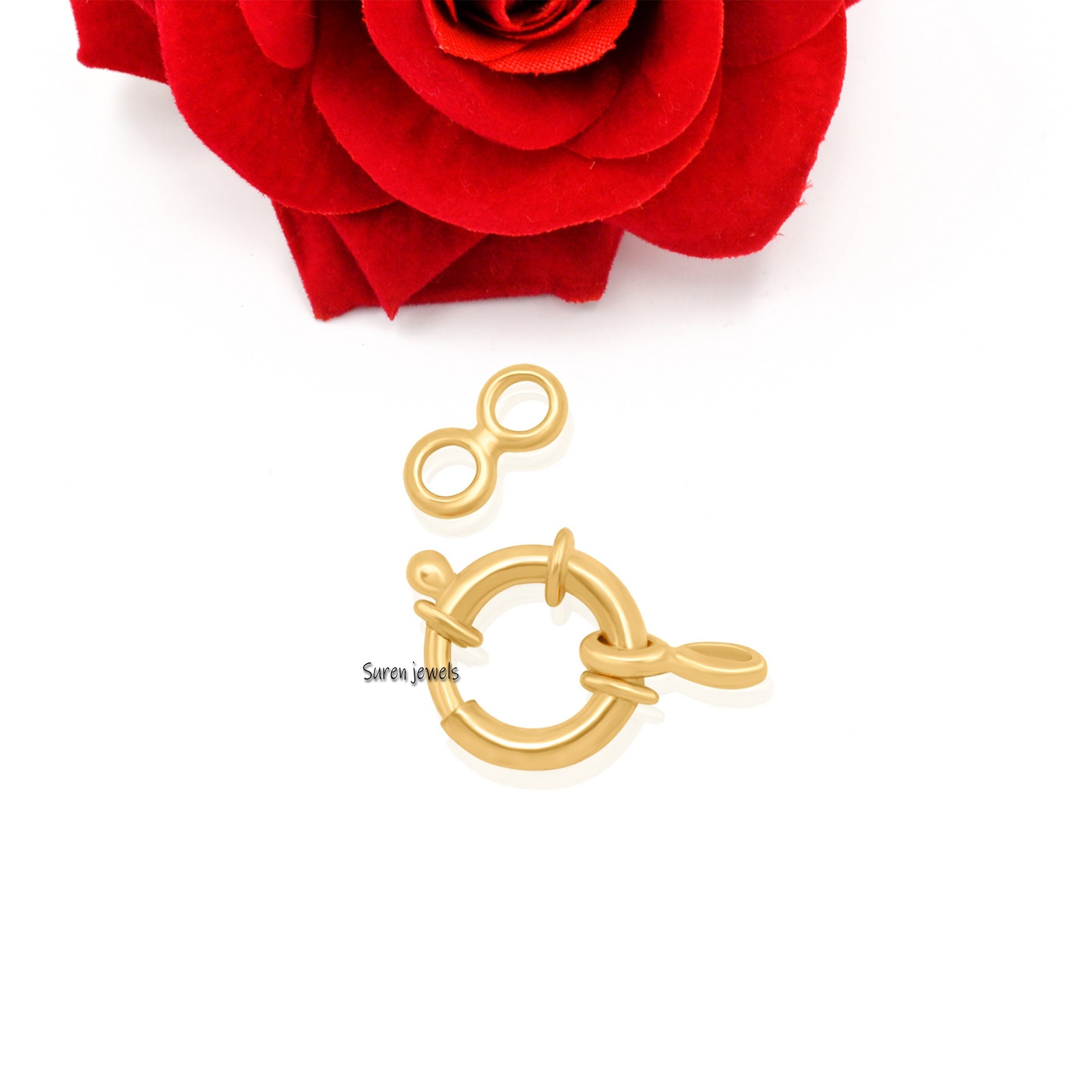 14k Solid Gold Spring Ring Clasp - Italian Designer Sailor's Bolt (18MM) - View 7 - Suren Jewels | SKU: SJF137-SLNS-12M