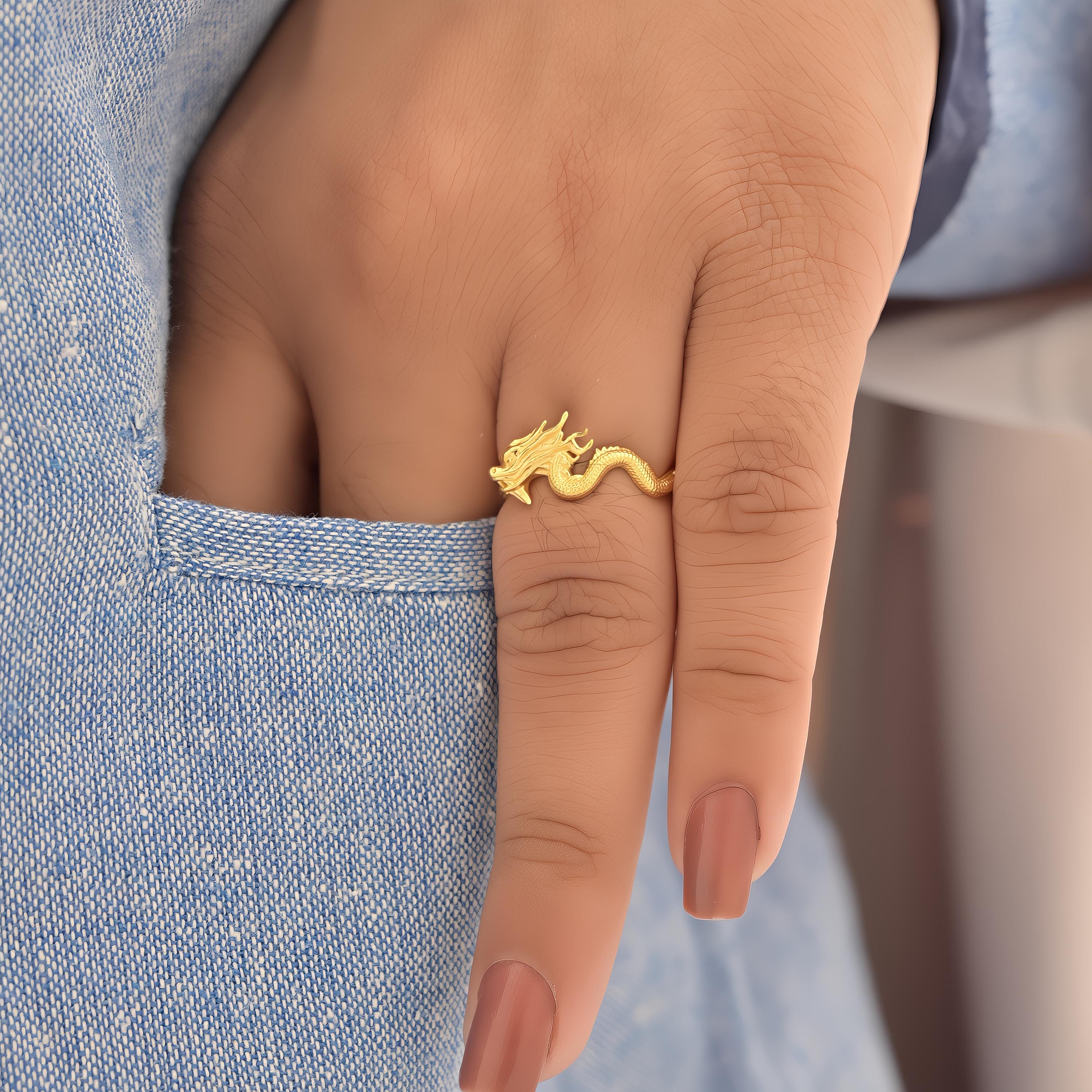 14k Gold Chinese Dragon Ring: Dainty Solid Gold Jewelry - View 5 - Suren Jewels | SKU: SJR3111-SLYG-US-4