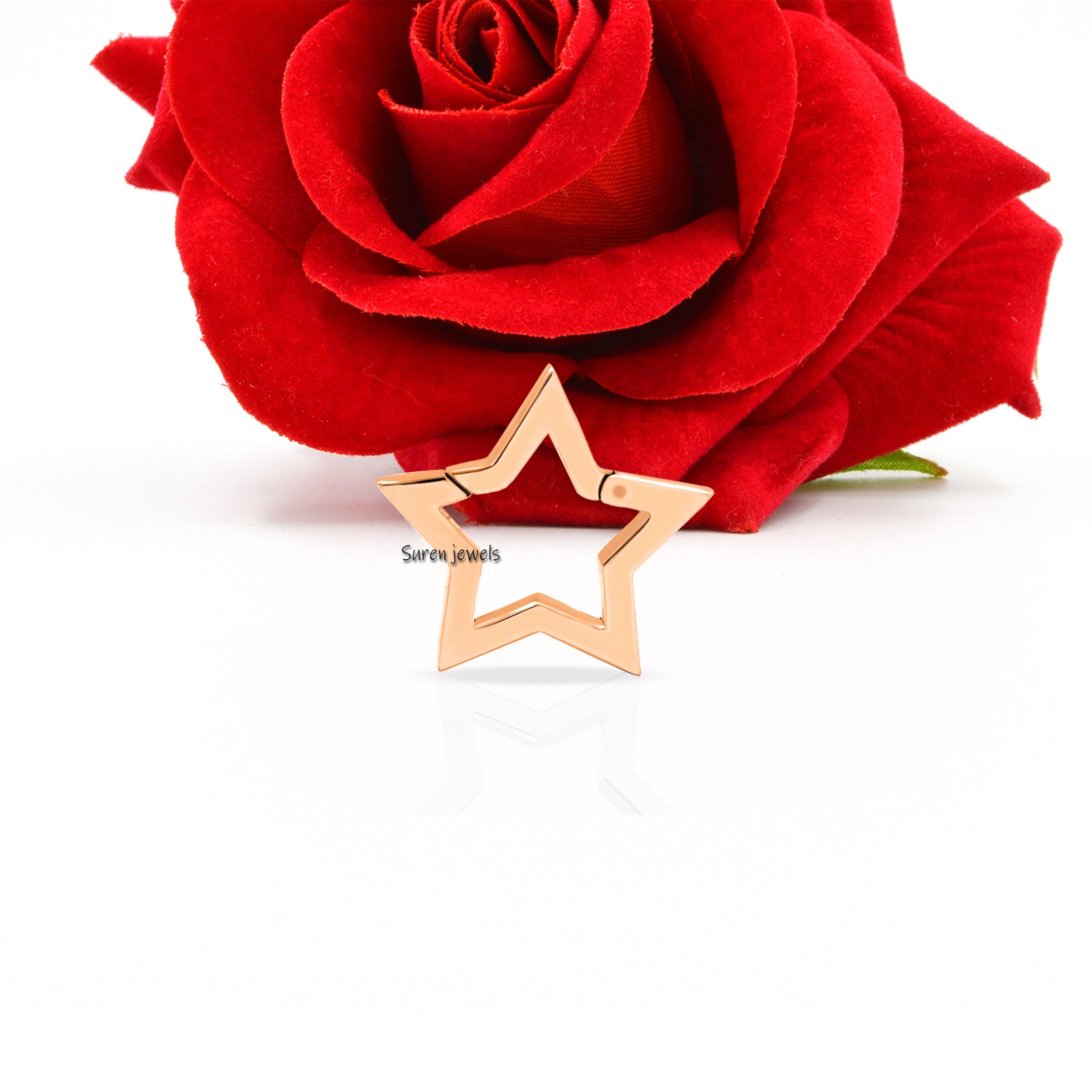 9K Gold Star Charm Holder: Snap Link Enhancer, Necklace - View 4 - Suren Jewels | SKU: SJP451-9KYG-N47-18I