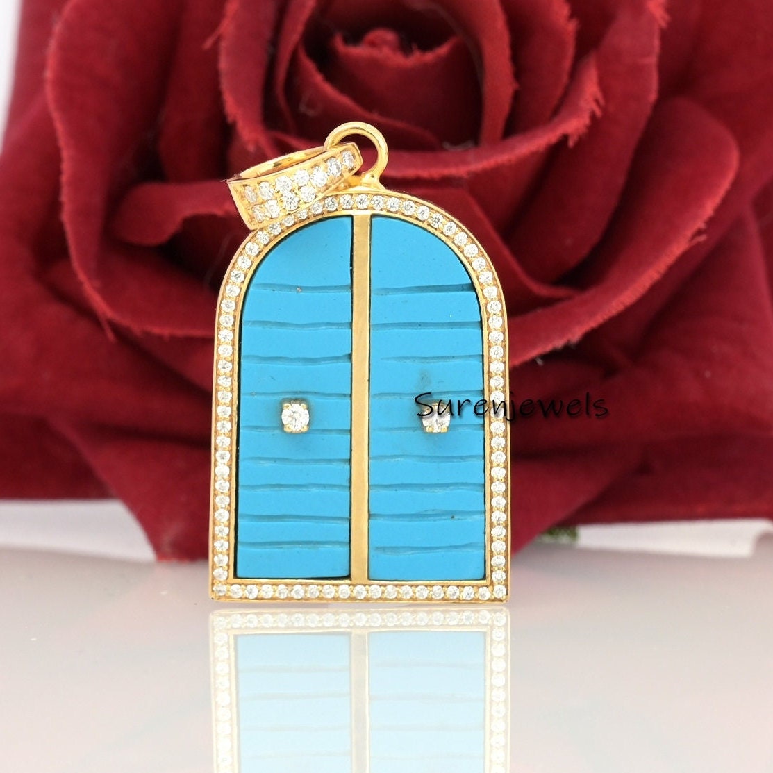 14k Gold Carved Gemstone Pendant: Handmade Vintage Designer Charm - Suren Jewels | SKU: SJP2440-SLWGTQMN,SJP4772-SLYGLPZCZRCZ