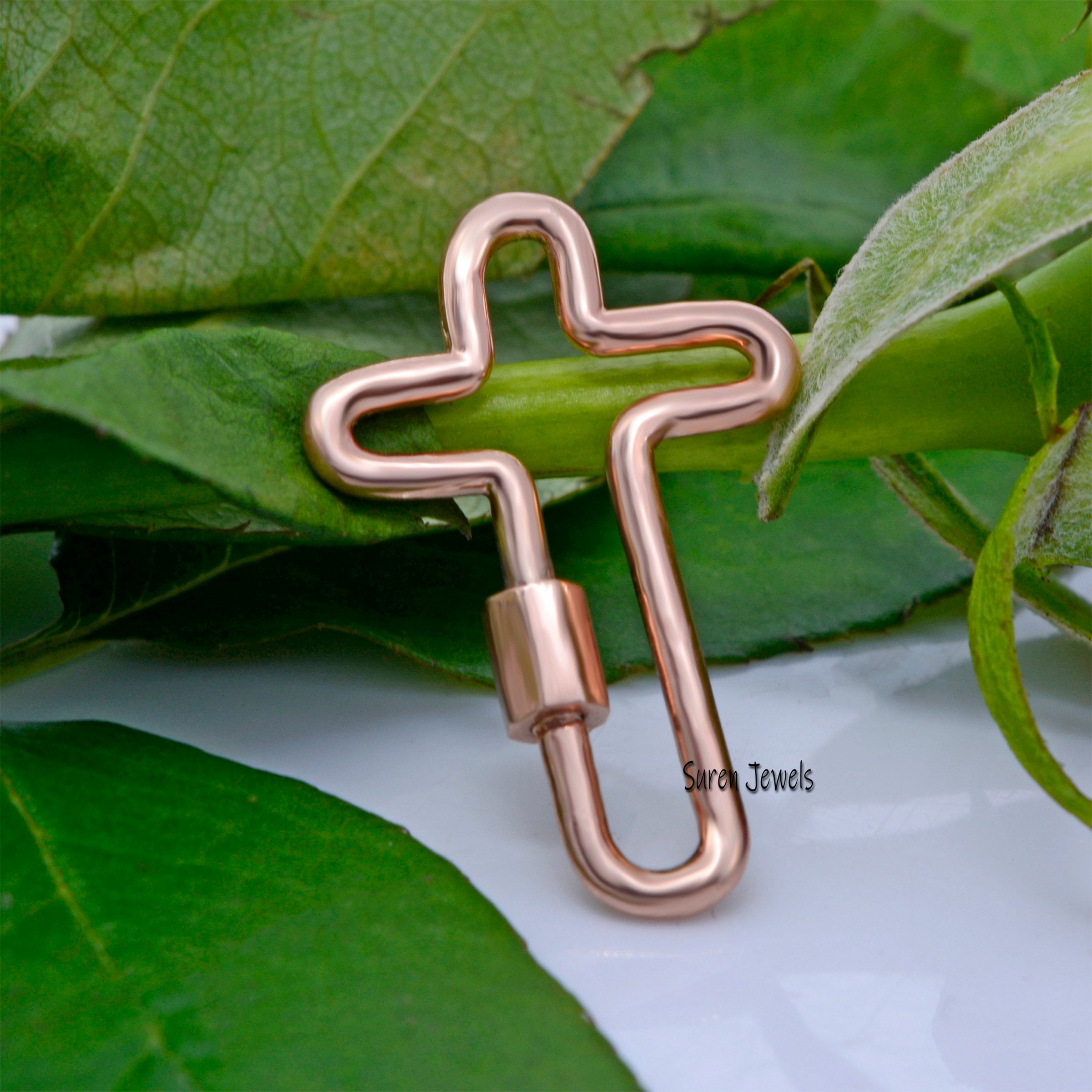 14K Gold Cross Carabiner Lock: Religious Charm (29*19 MM) - View 6 - Suren Jewels | SKU: SJC06