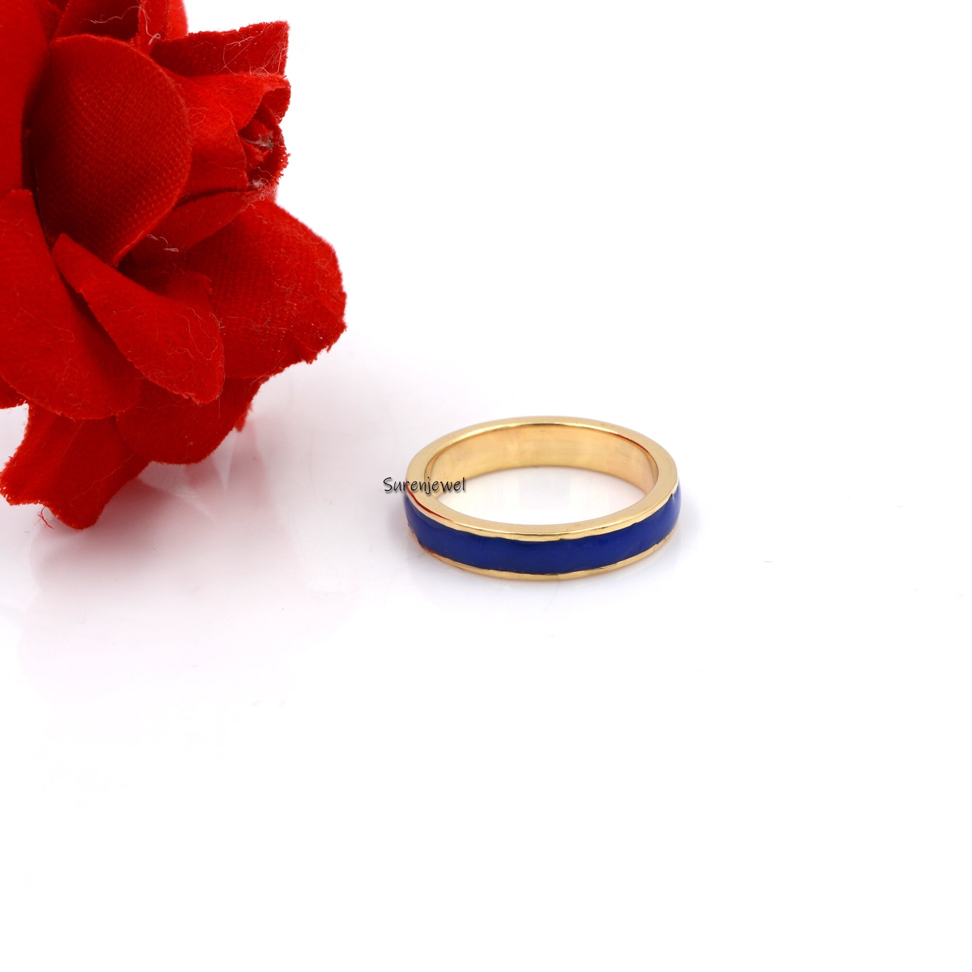 925 Silver Enamel Band Ring: Multi Color Stacking Ring - View 4 - Suren Jewels | SKU: SJR306-SLYGELB