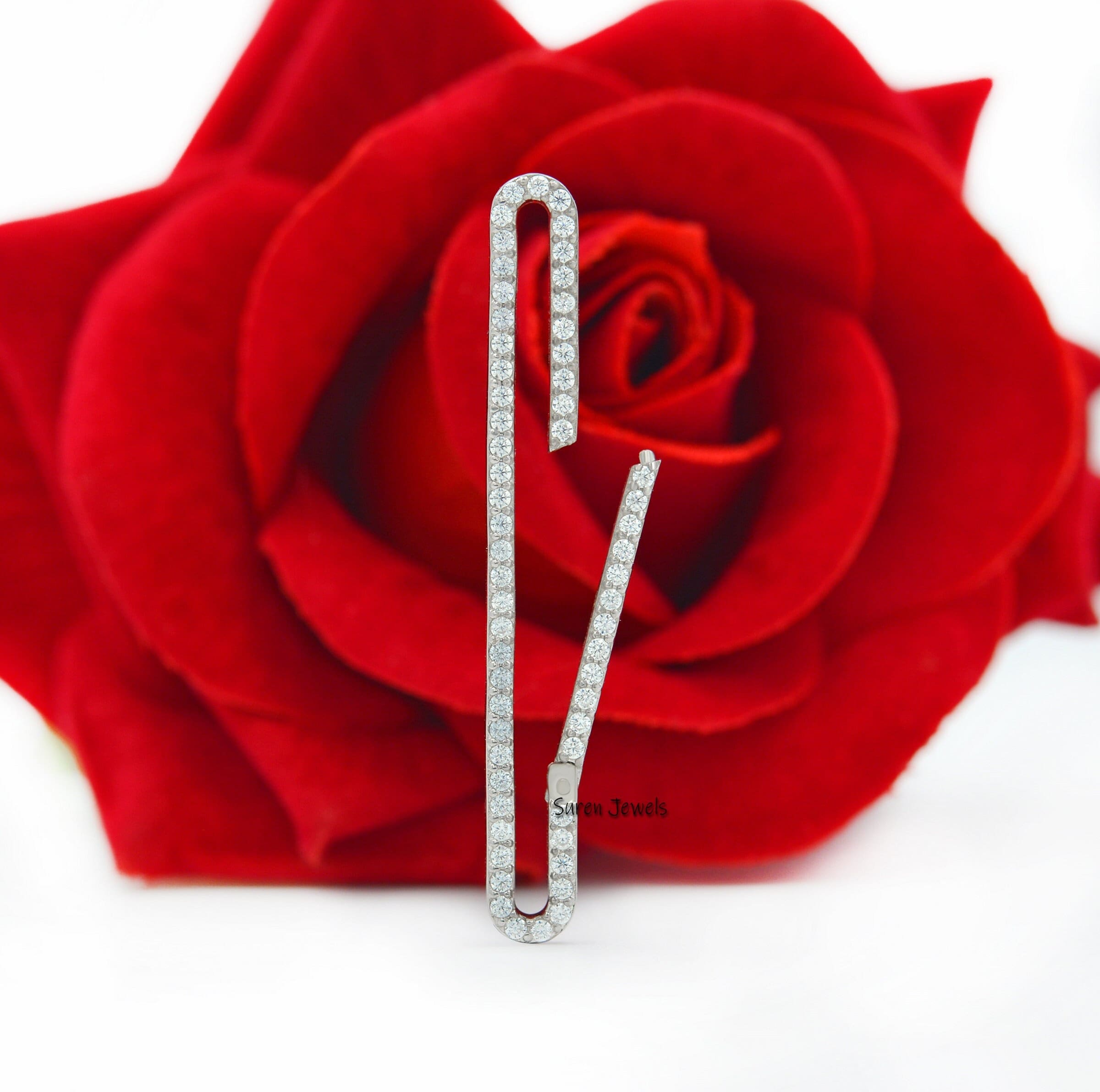 14k Gold Diamond Oval Enhancer: Connector Lock (50*6 MM) - Suren Jewels | SKU: SJP939-SLWGCZ-50M