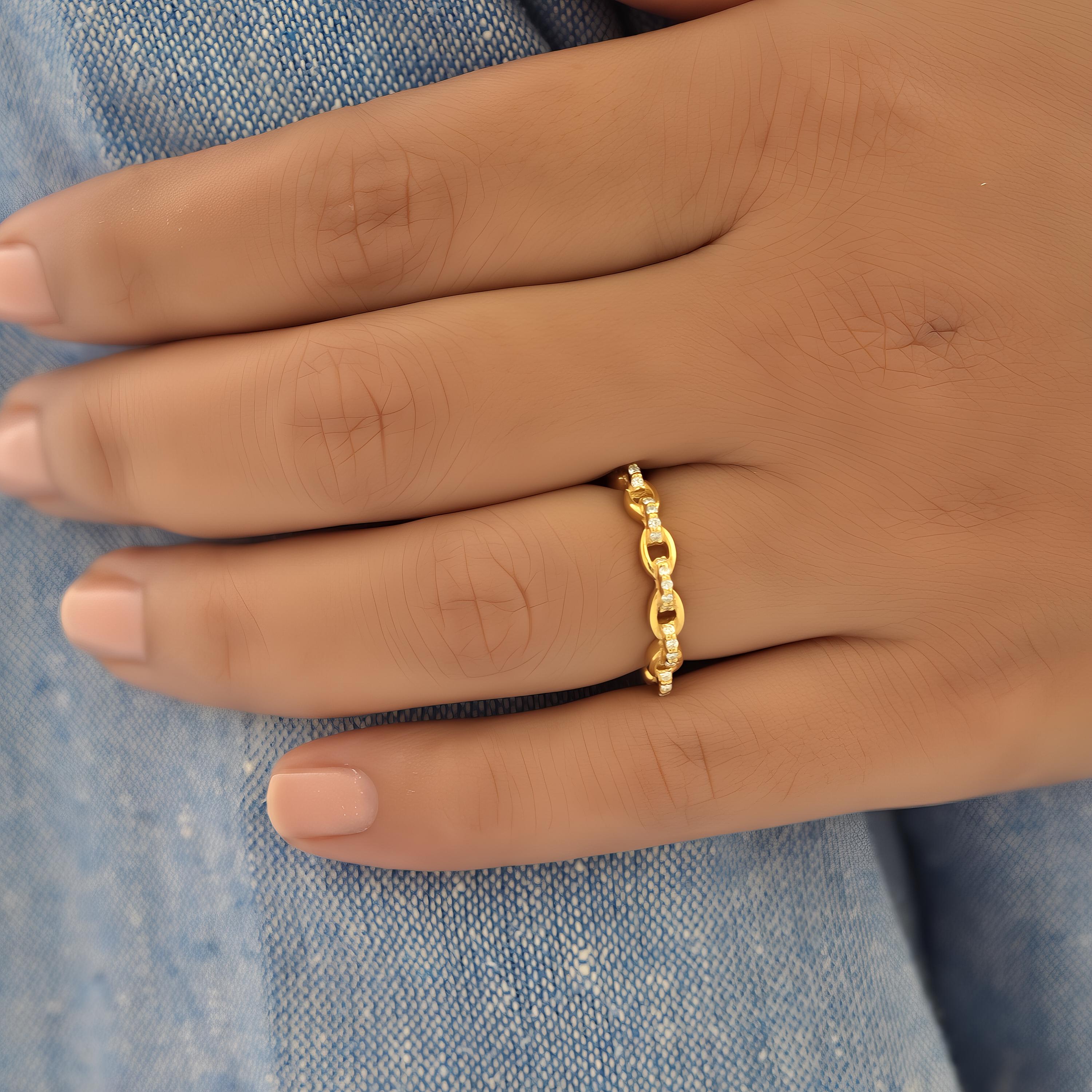 14K Gold Diamond Chain Link Ring, Solid Gold - View 6 - Suren Jewels | SKU: SJR2657
