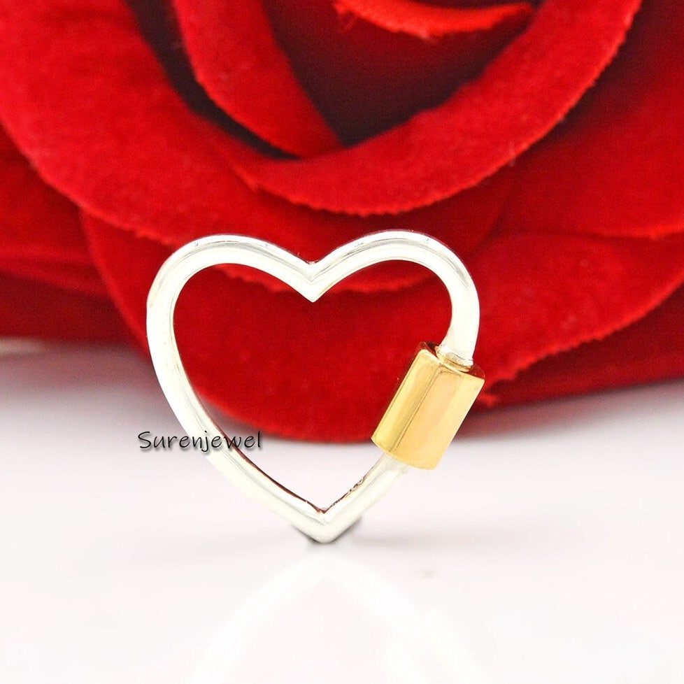 925 Silver Heart Carabiner Lock: Yellow Gold Plated Screw Clasp (20mm) - Suren Jewels | SKU: SJC27-SLYGNS-20M