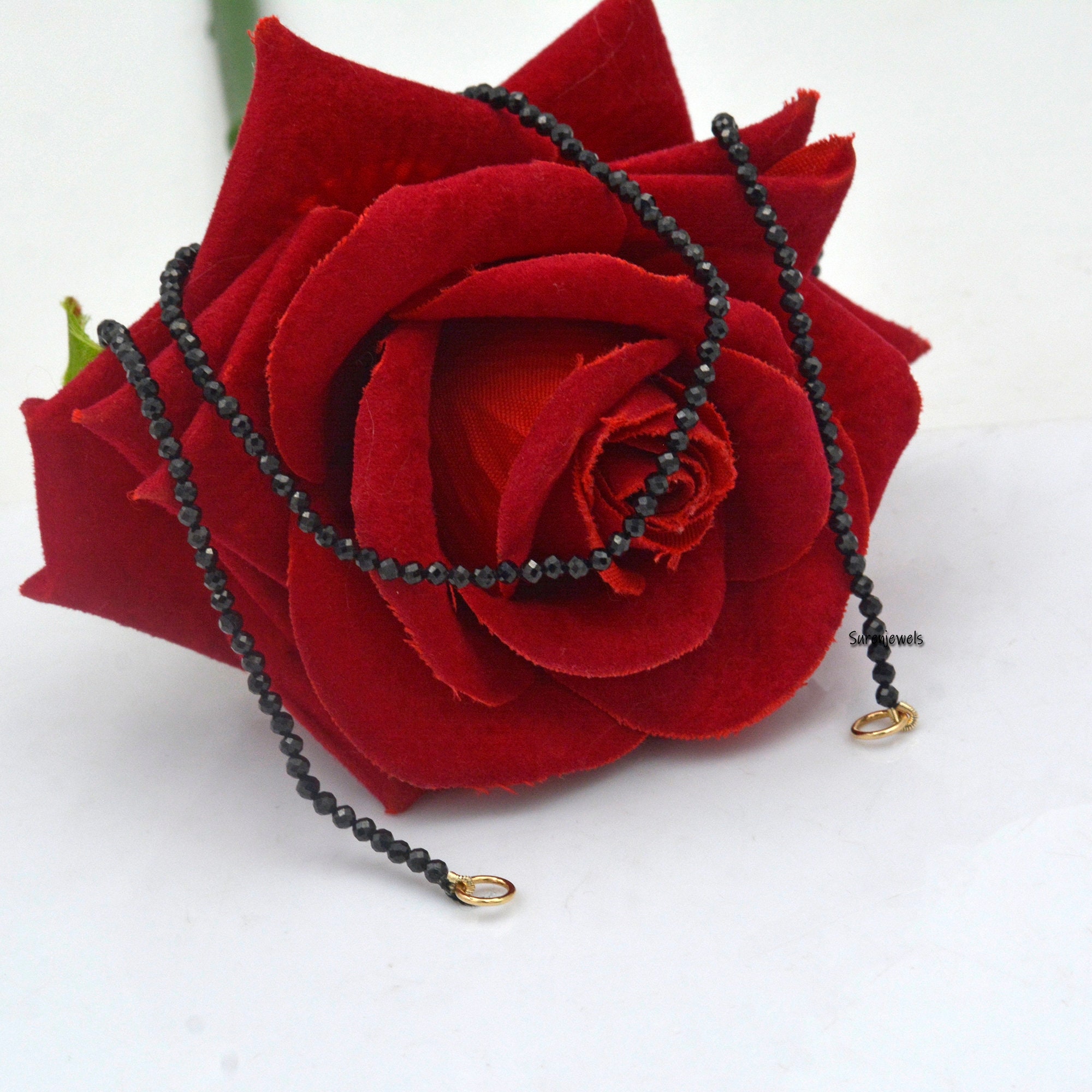14k Gold Garnet Beads Chain Necklace: Enhancer Connector - View 5 - Suren Jewels | SKU: SJN219-