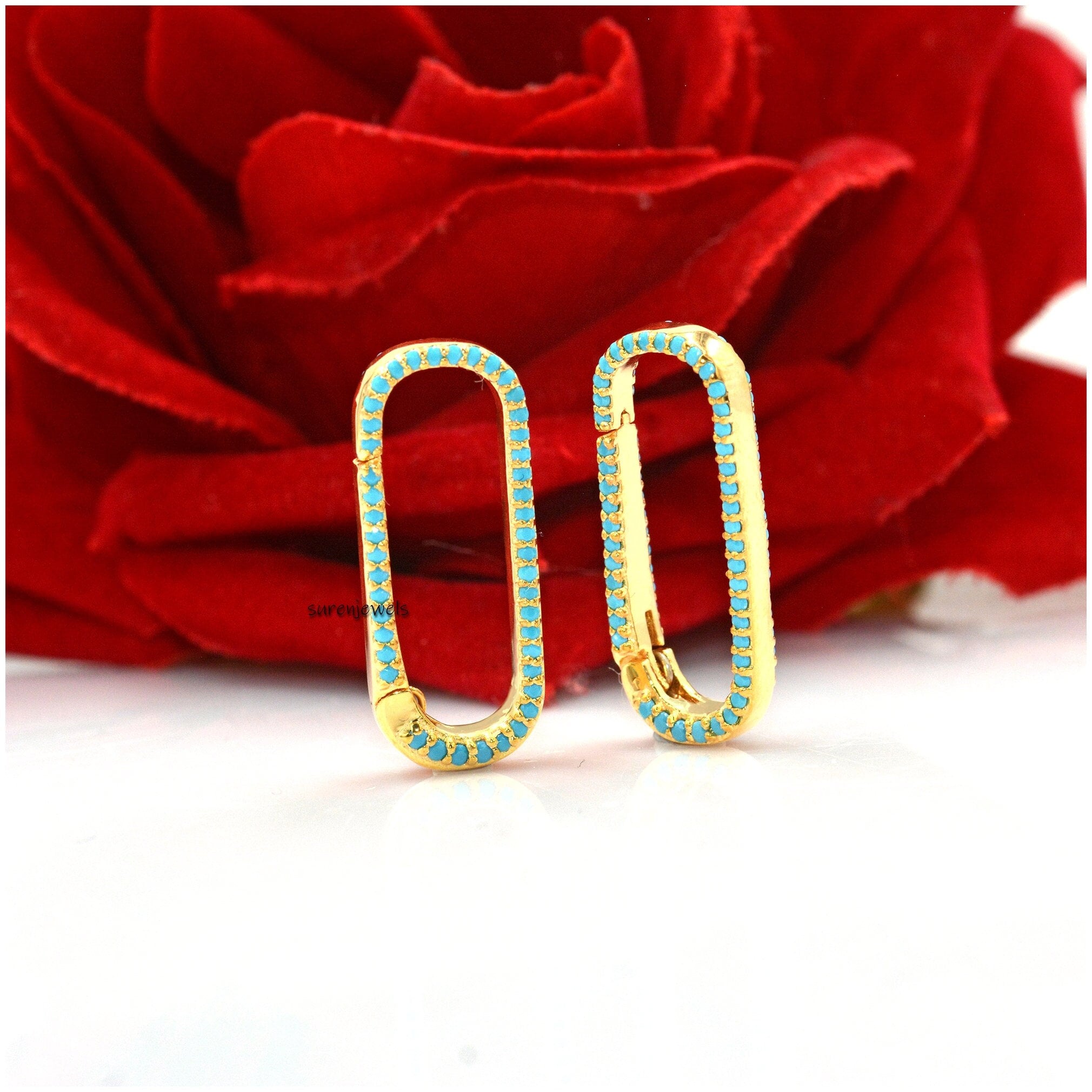 14K Gold Diamond Push Lock Holder: Gemstone Oval Enhancer Link - View 2 - Suren Jewels | SKU: SJP73-SLYGDI