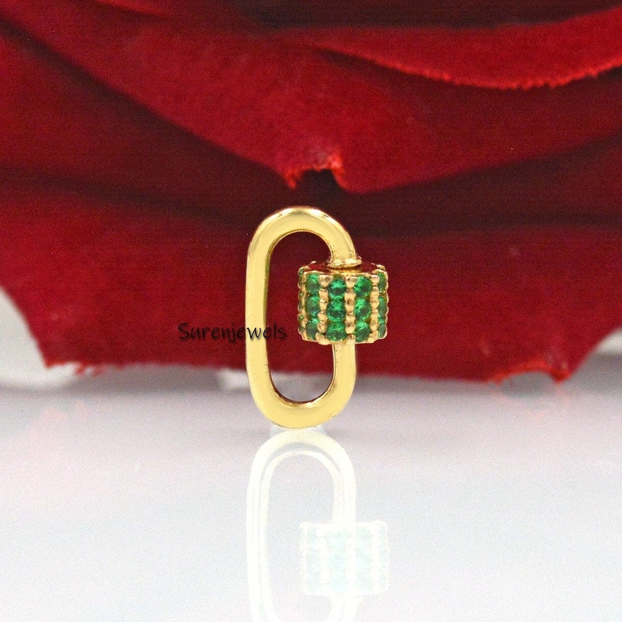 9K Gold Emerald Carabiner Lock - Suren Jewels | SKU: SJC131-9KYG