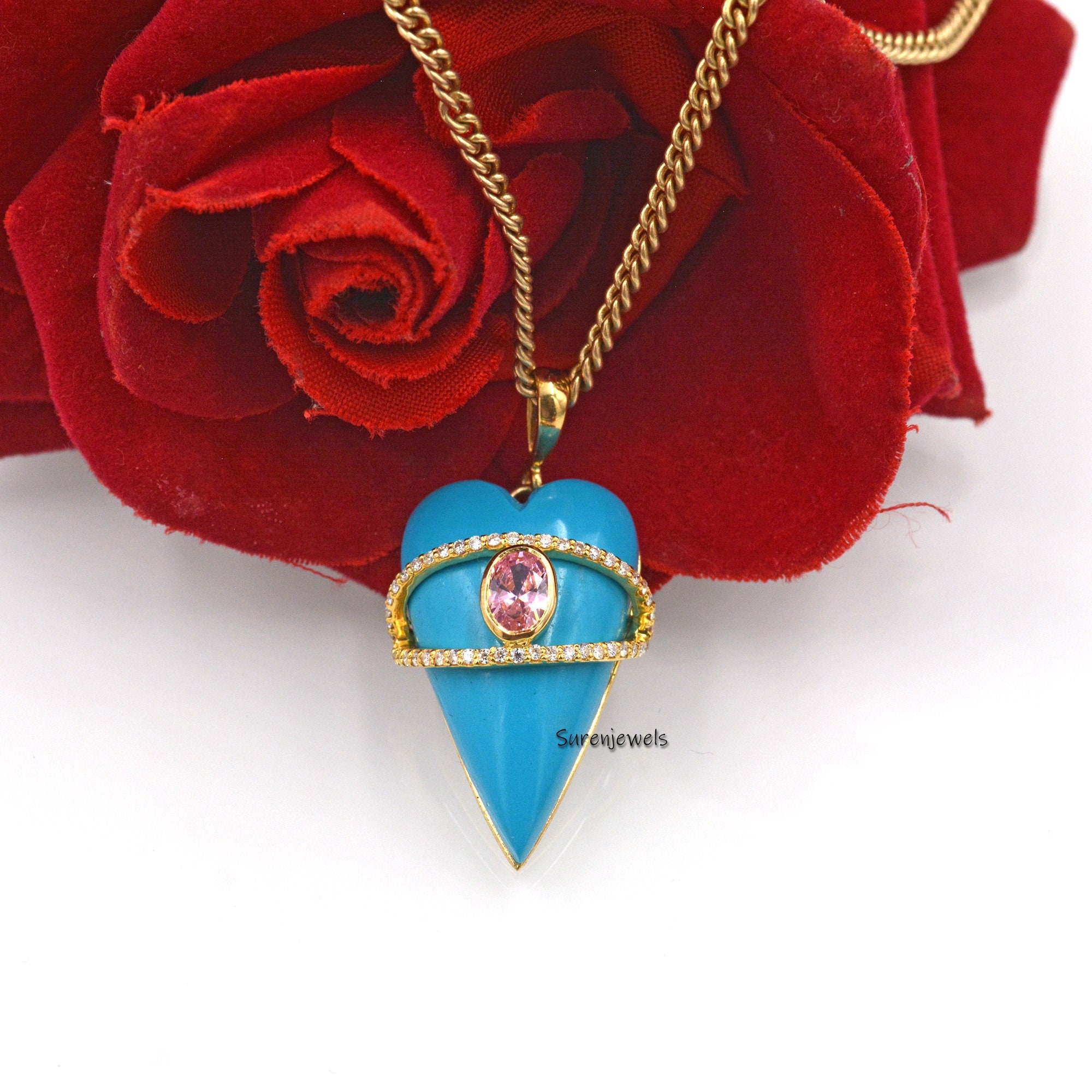 14k Gold Gemstone Evil Eye Heart pendant - View 5 - Suren Jewels | SKU: SJP1559-SLYGMSMNBCZ