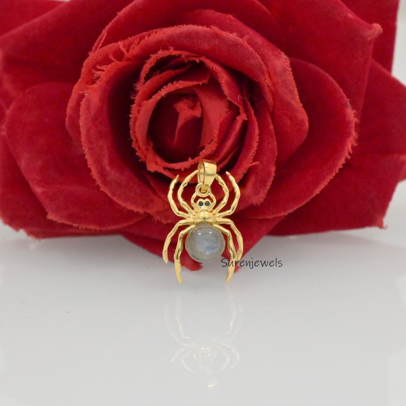 14k Gold Edelstein Spinne Anhänger: Halloween Schmuck Bild 3