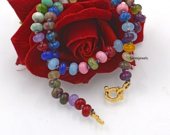Collana con pietre preziose arcobaleno annodate: collana con perline multi-gemma in argento 925